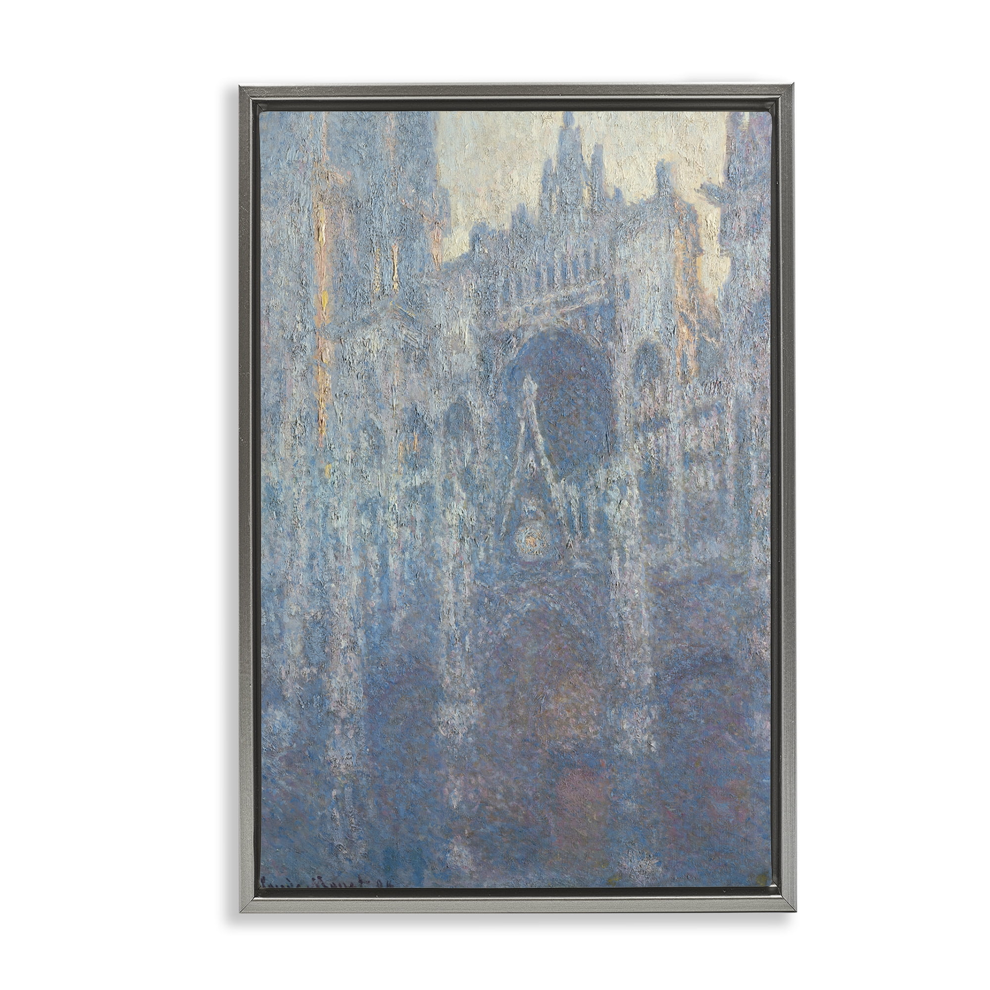 Stupell Industries Classic Monet Cathedral in Morning Buildings & Architecture Painting Gray Floater Framed Canvas Art Print Wall Art, 21 x 31