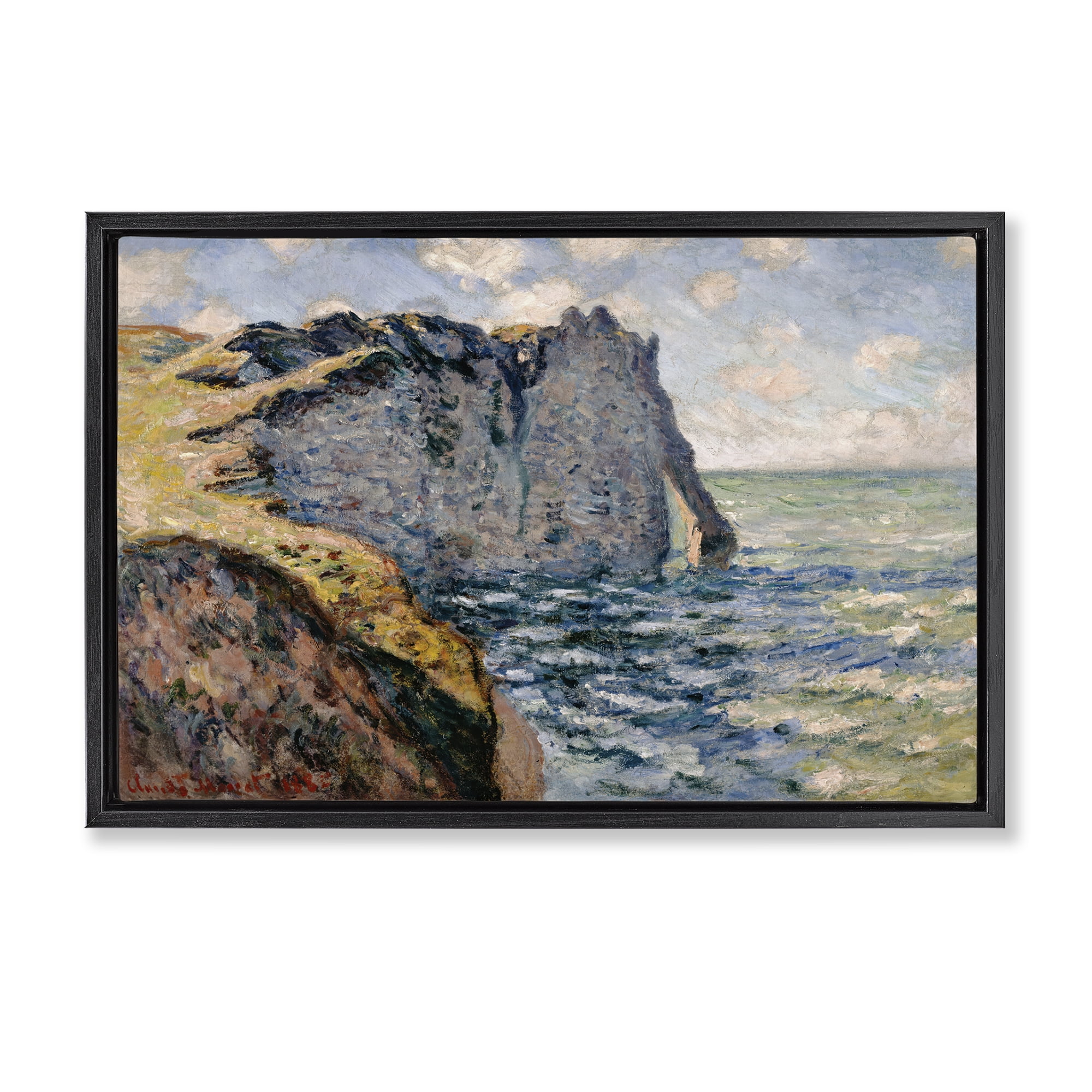 Stupell Industries Classic Monet Cliff Of Aval Landscape & Nature Painting Black Floater Framed Canvas Art Print Wall Art, 31 x 21