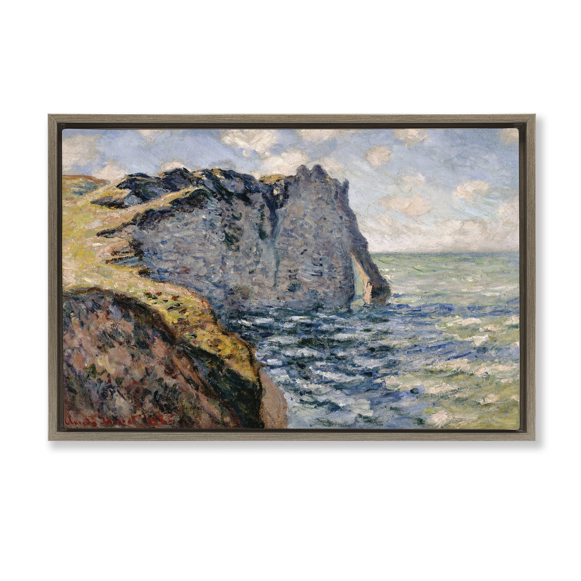 Stupell Industries Classic Monet Cliff Of Aval Landscape & Nature Painting Brown Floater Framed Canvas Art Print Wall Art, 25 x 17