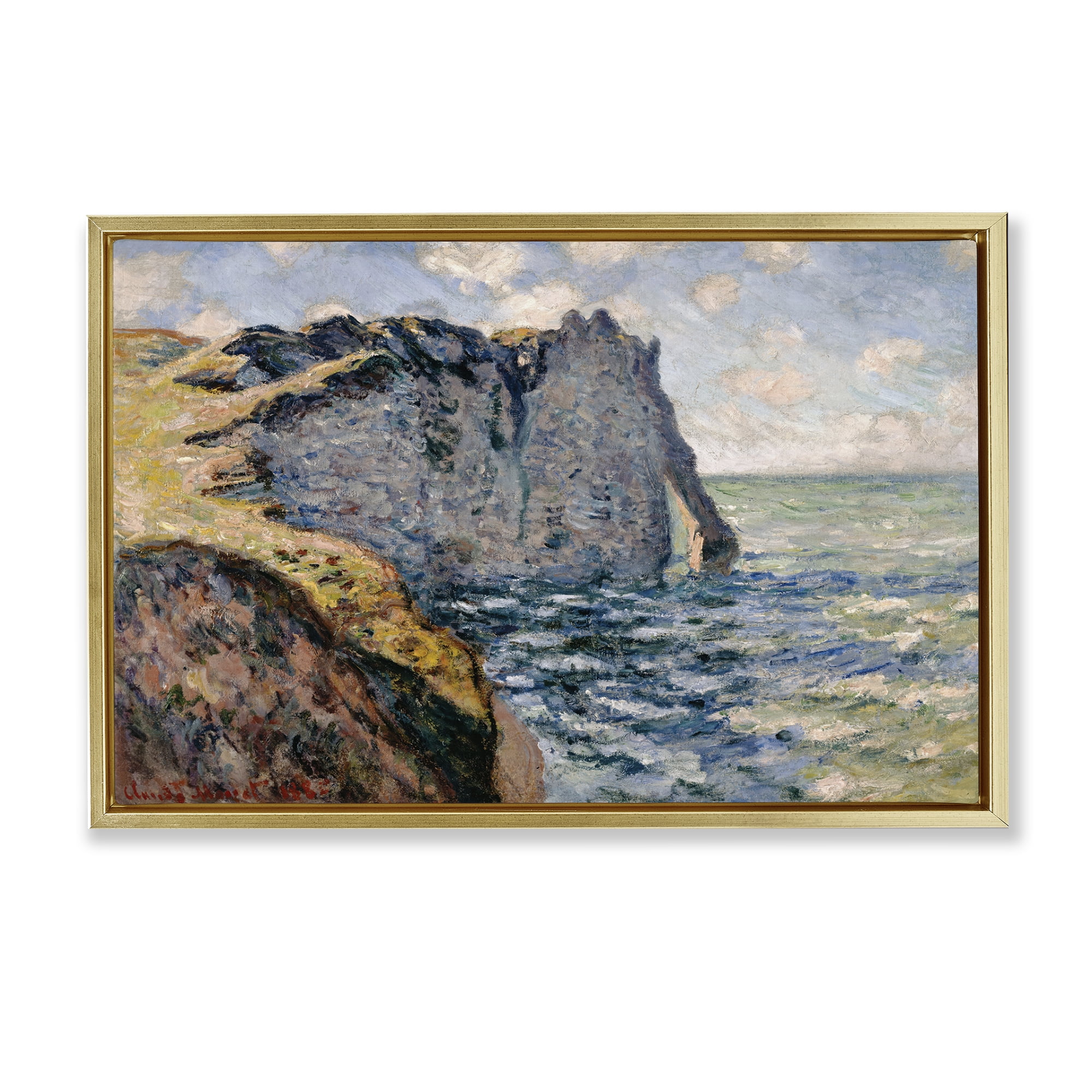 Stupell Industries Classic Monet Cliff Of Aval Landscape & Nature Painting Gold Floater Framed Canvas Art Print Wall Art, 31 x 21