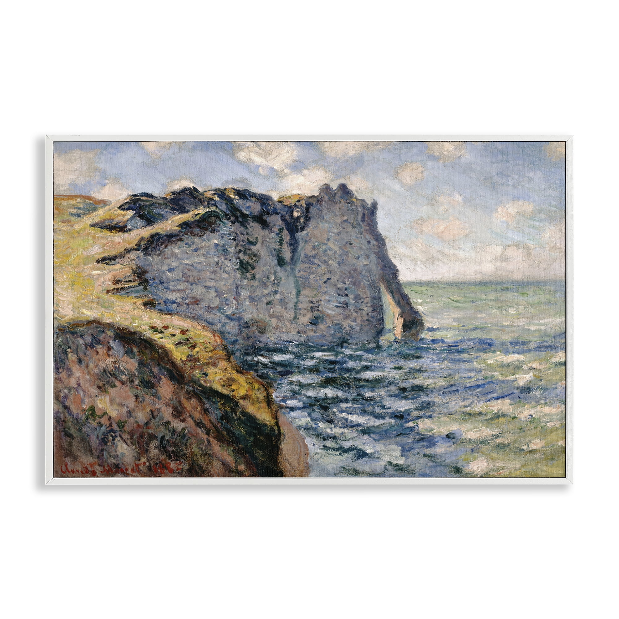 Stupell Industries Classic Monet Cliff Of Aval Landscape & Nature Painting White Framed Art Print Wall Art, 18 x 12