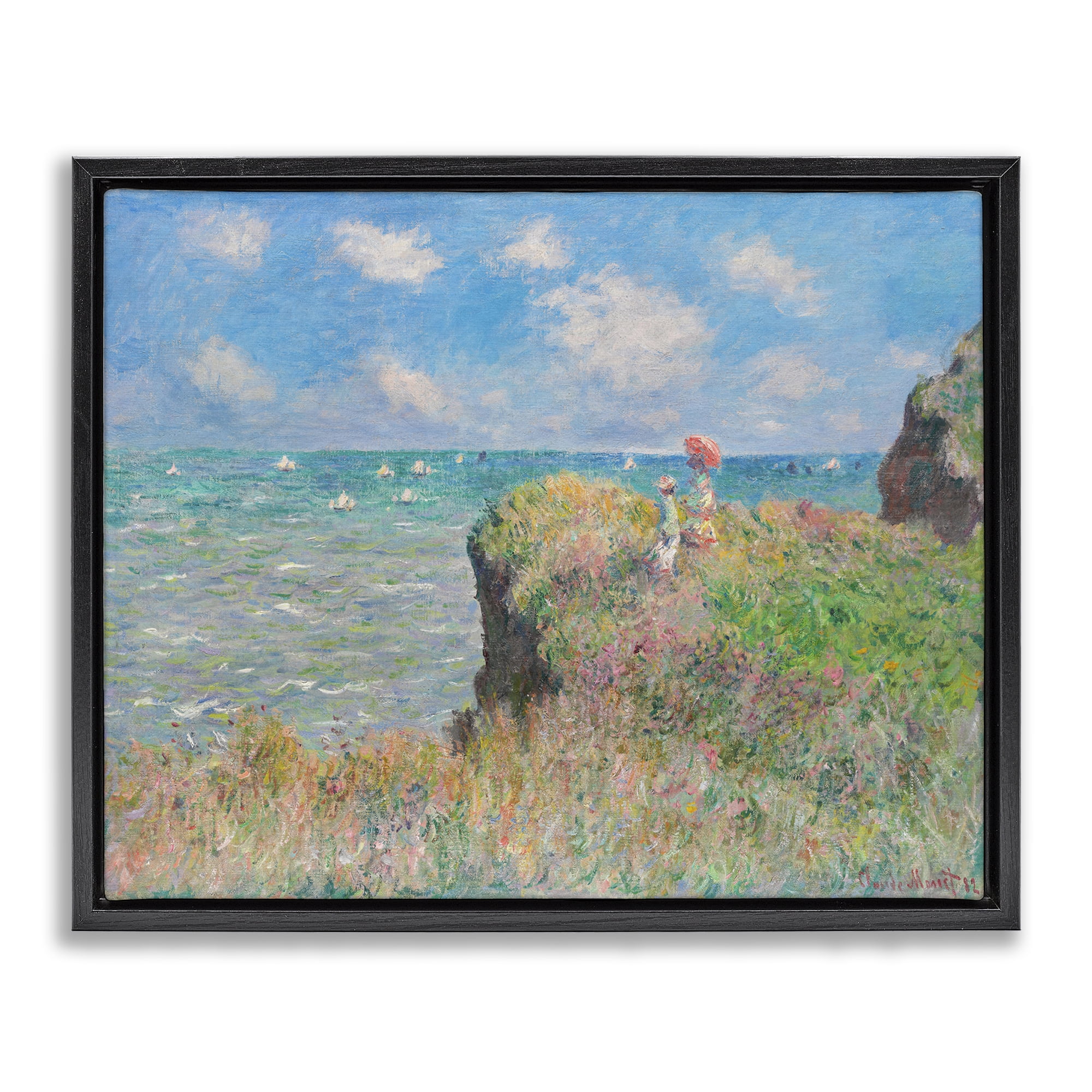 Stupell Industries Classic Monet Cliff Walk Landscape & Nature Painting Black Floater Framed Canvas Art Print Wall Art, 31 x 25