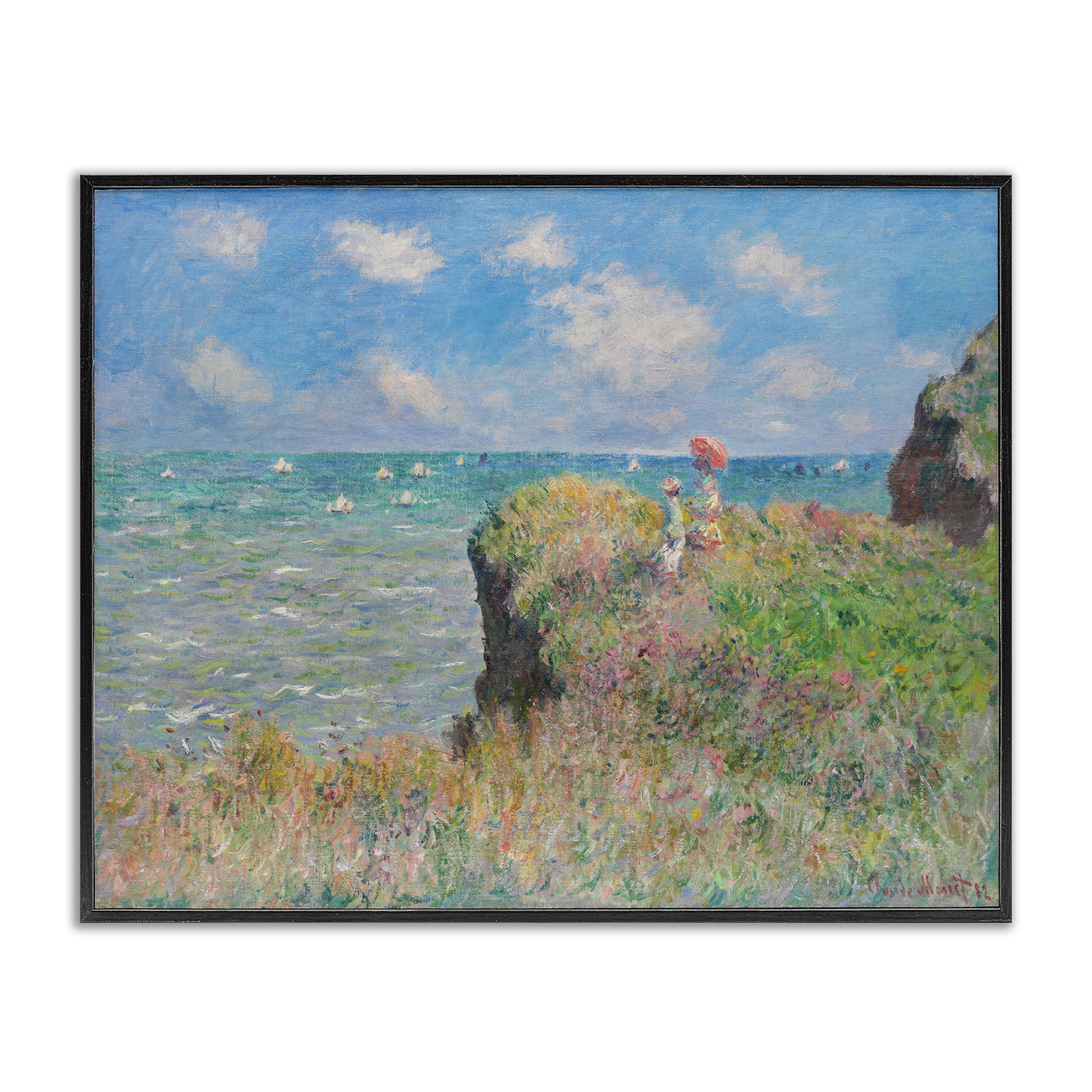 Stupell Industries Classic Monet Cliff Walk Landscape & Nature Painting Black Framed Art Print Wall Art, 20 x 16