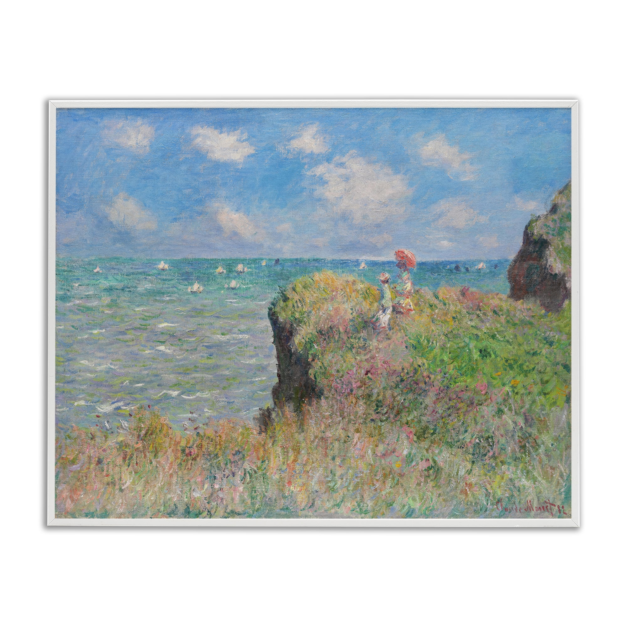 Stupell Industries Classic Monet Cliff Walk Landscape & Nature Painting White Framed Art Print Wall Art, 20 x 16