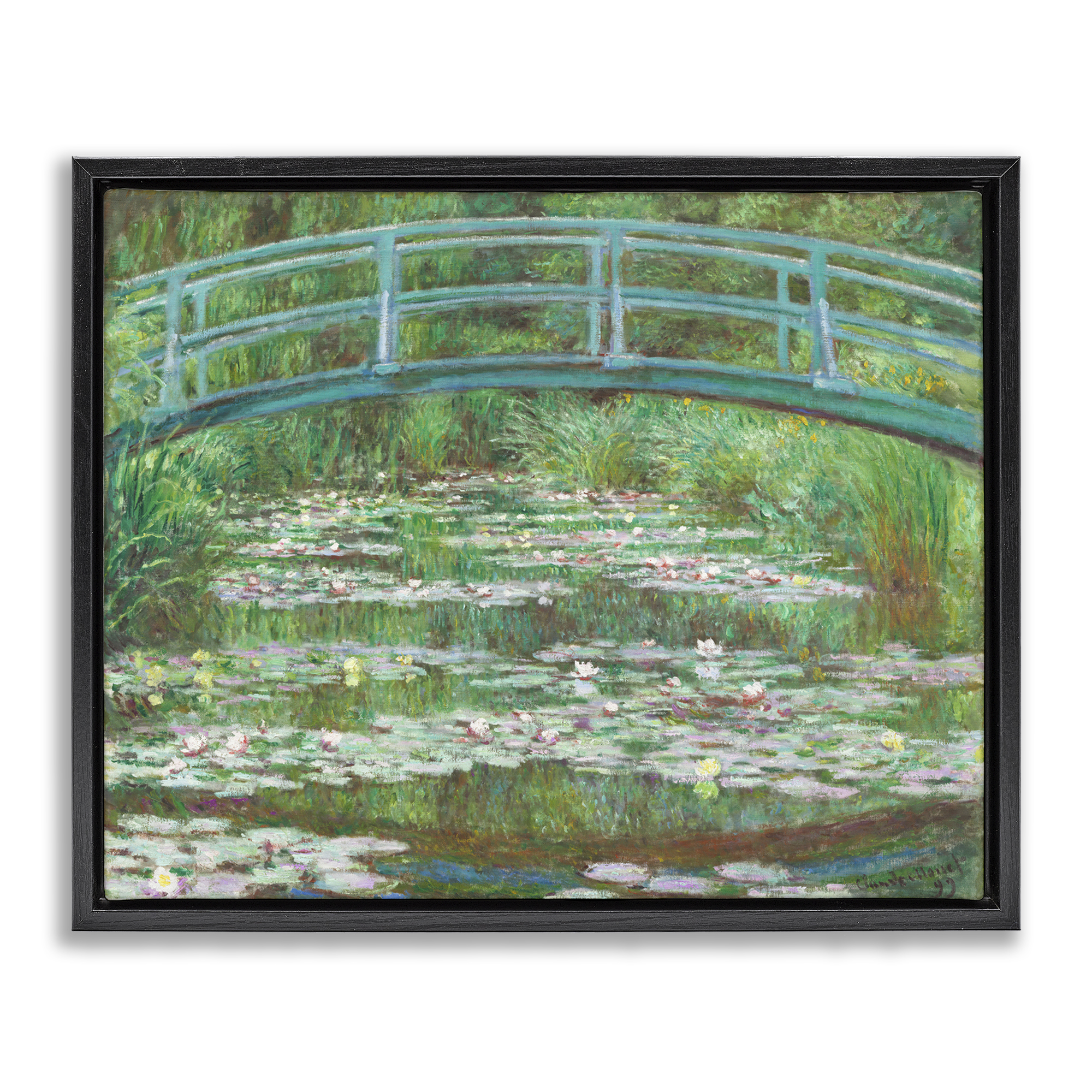 Stupell Industries Classic Monet Japanese Footbridge Landscape & Nature Painting Black Floater Framed Canvas Art Print Wall Art, 21 x 17