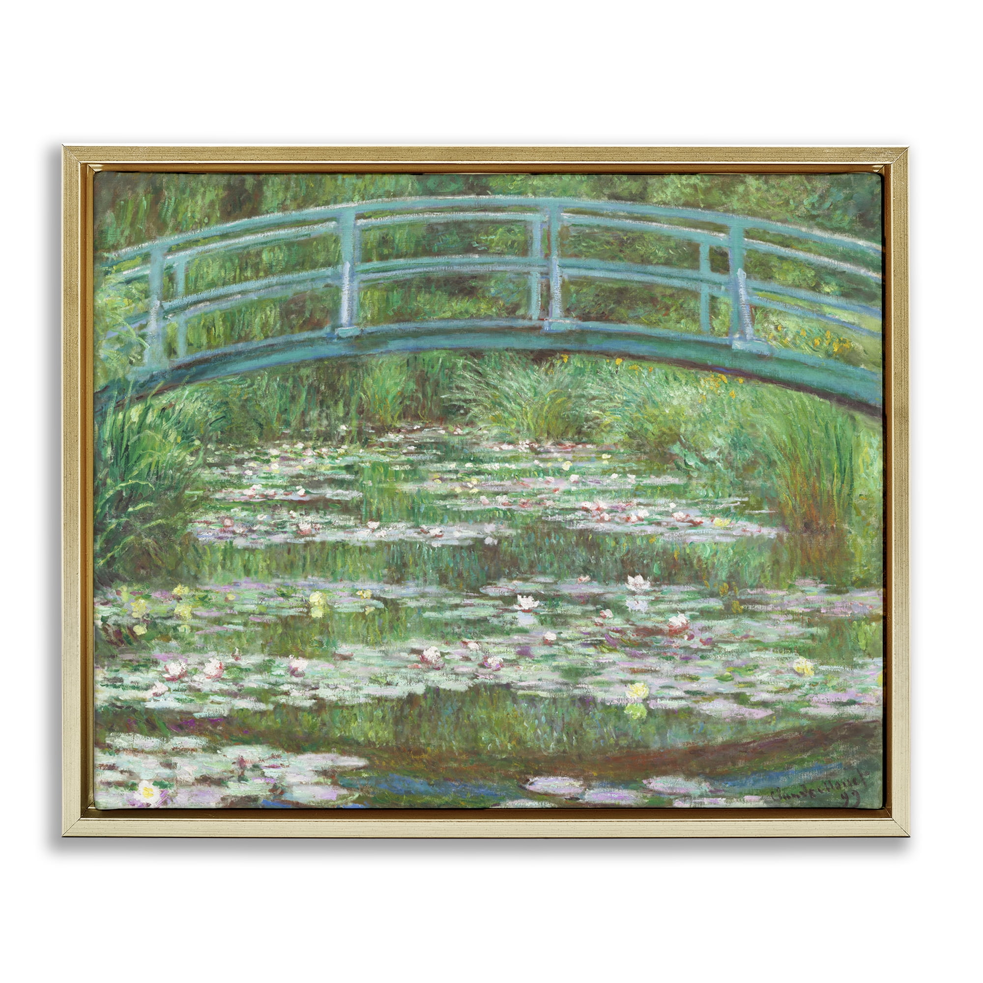 Stupell Industries Classic Monet Japanese Footbridge Landscape & Nature Painting Gold Floater Framed Canvas Art Print Wall Art, 21 x 17