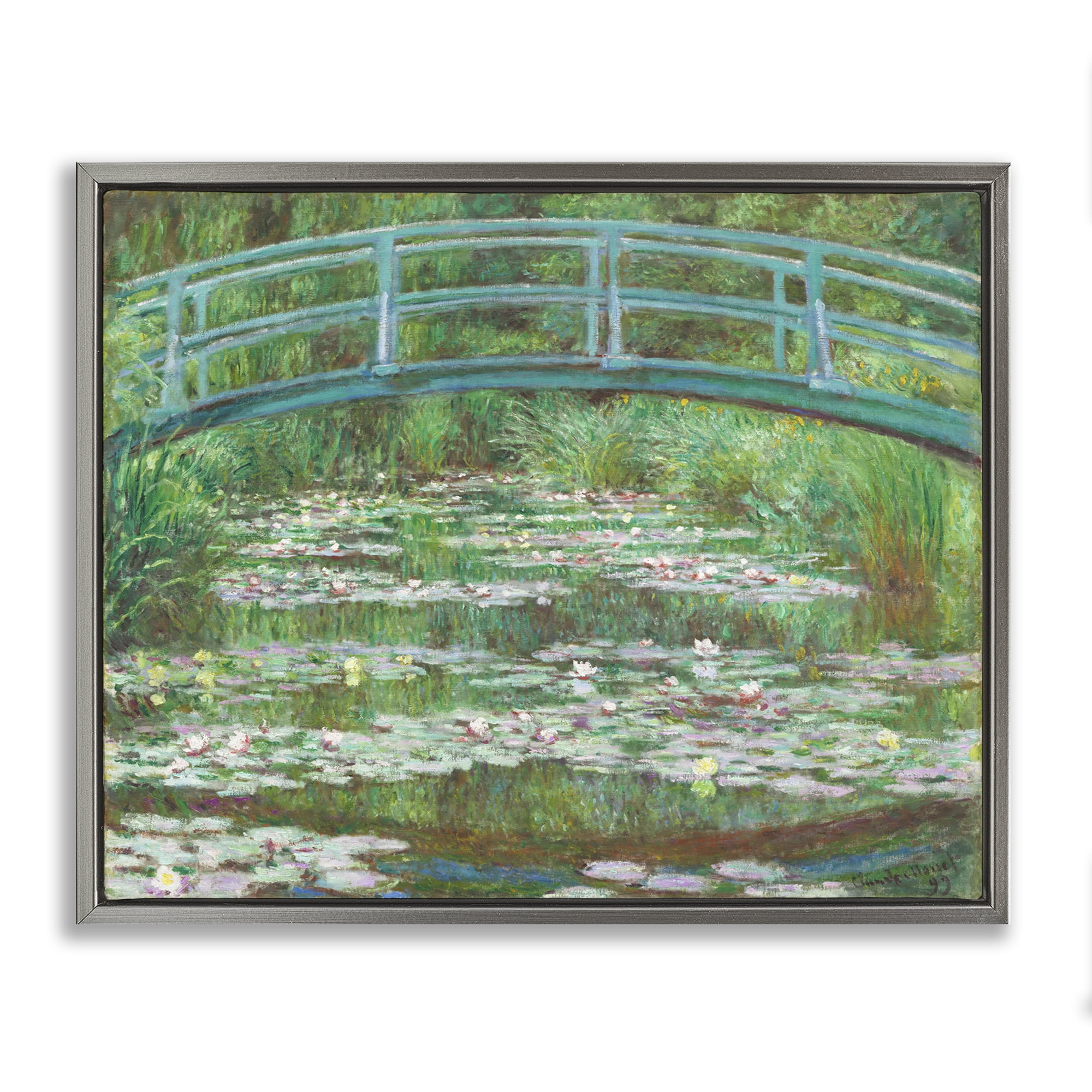 Stupell Industries Classic Monet Japanese Footbridge Landscape & Nature Painting Gray Floater Framed Canvas Art Print Wall Art, 21 x 17
