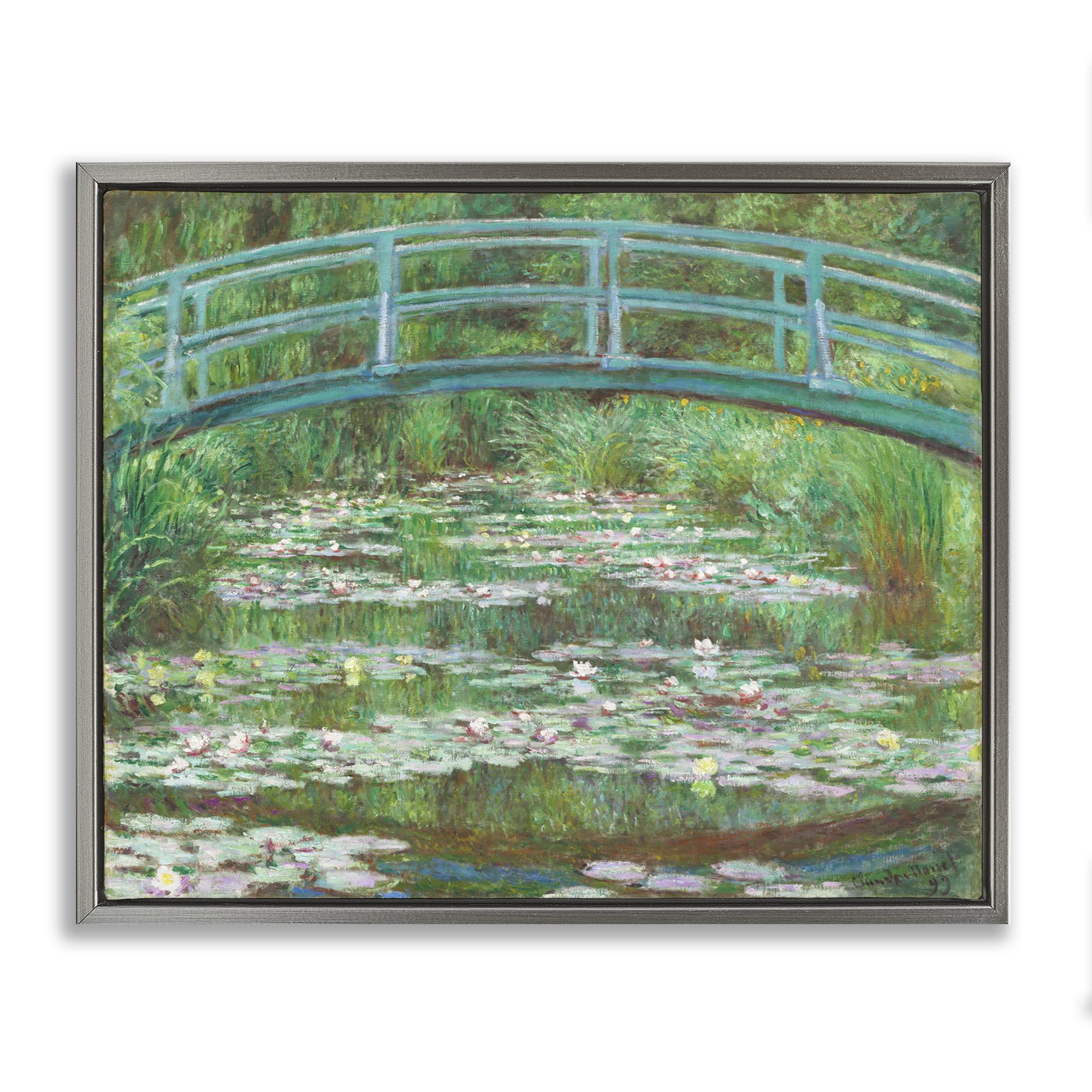 Stupell Industries Classic Monet Japanese Footbridge Landscape & Nature Painting Gray Floater Framed Canvas Art Print Wall Art, 31 x 25