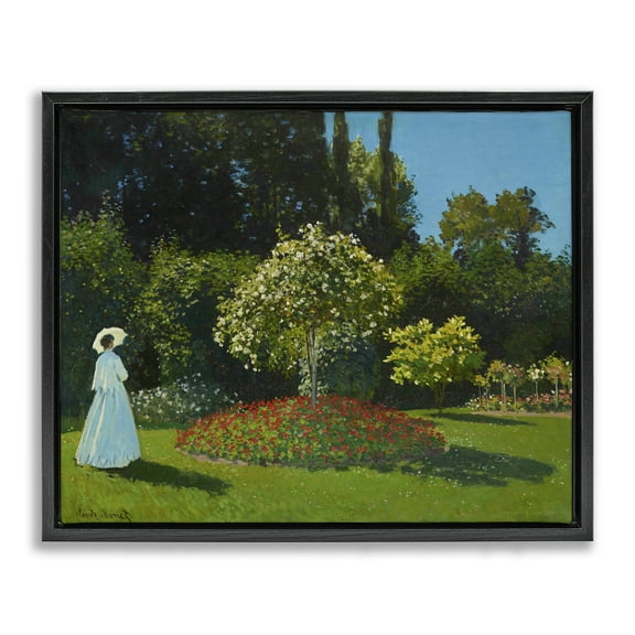 Stupell Industries Classic Monet Lady in Garden Landscape & Nature Painting Black Floater Framed Canvas Art Print Wall Art, 21 x 17