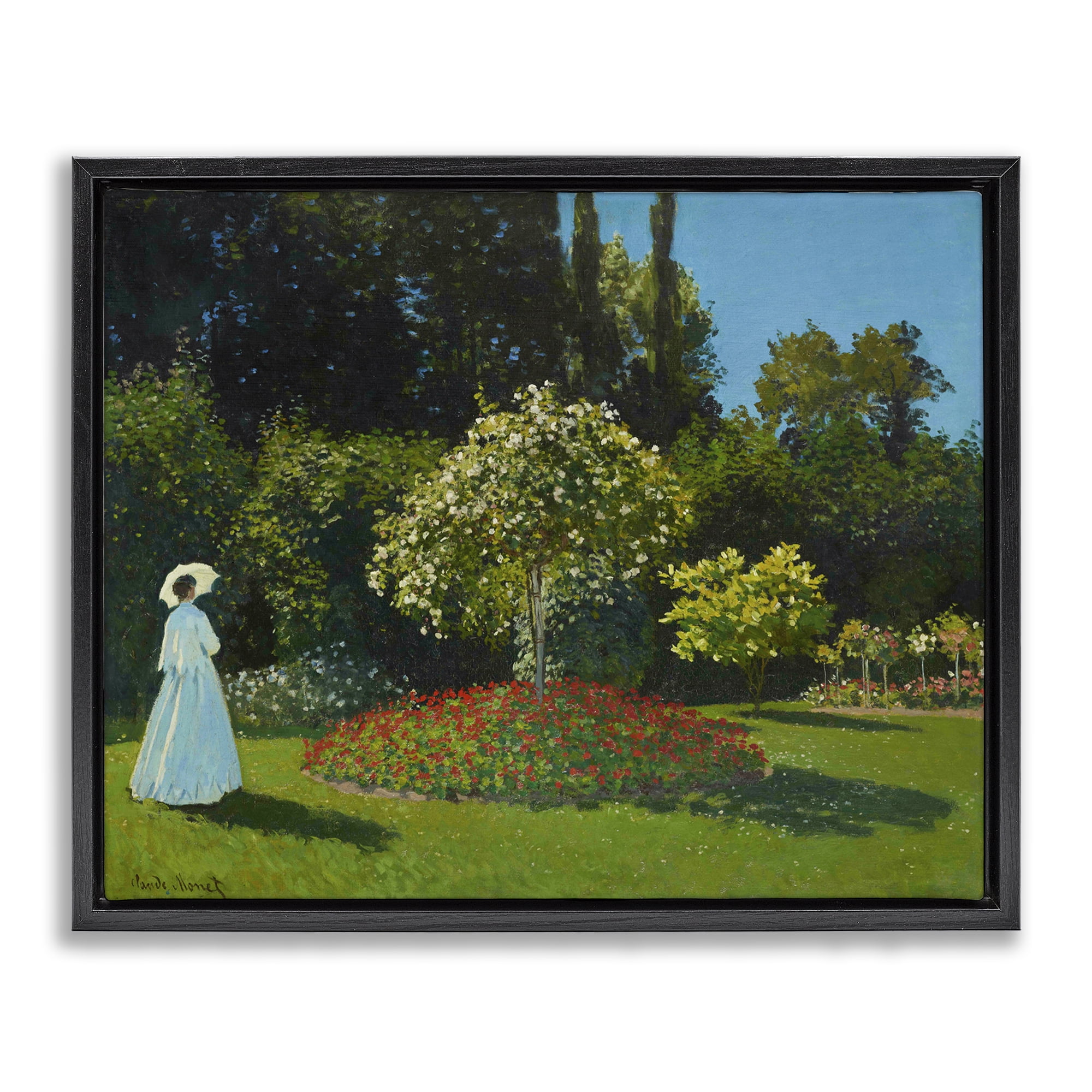 Stupell Industries Classic Monet Lady in Garden Landscape & Nature Painting Black Floater Framed Canvas Art Print Wall Art, 31 x 25