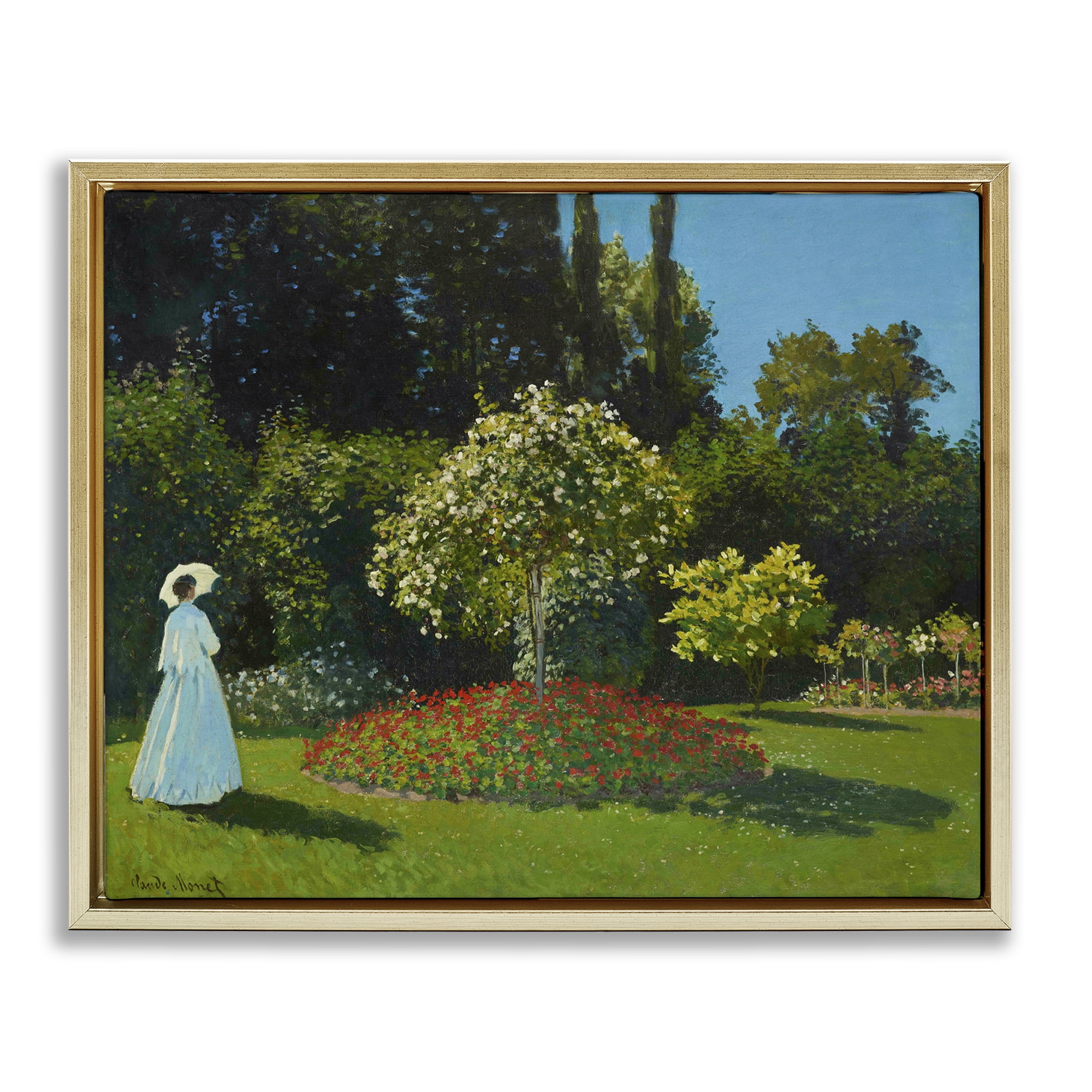 Stupell Industries Classic Monet Lady in Garden Landscape & Nature Painting Gold Floater Framed Canvas Art Print Wall Art, 31 x 25