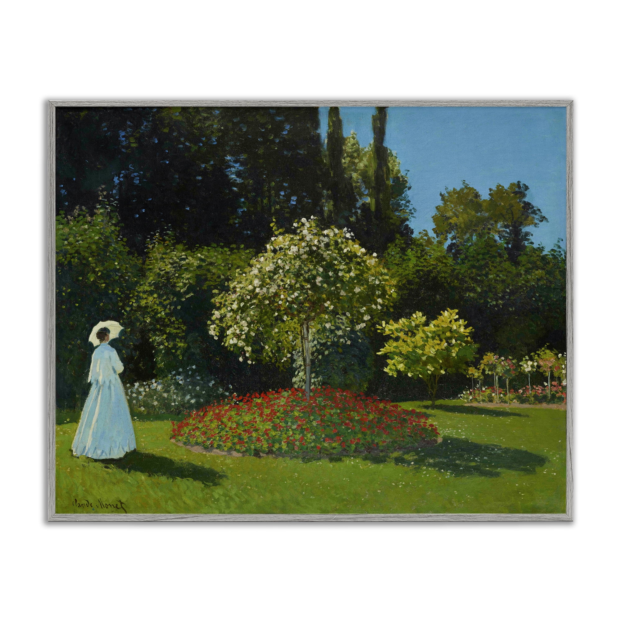 Stupell Industries Classic Monet Lady in Garden Landscape & Nature Painting Gray Framed Art Print Wall Art, 30 x 24