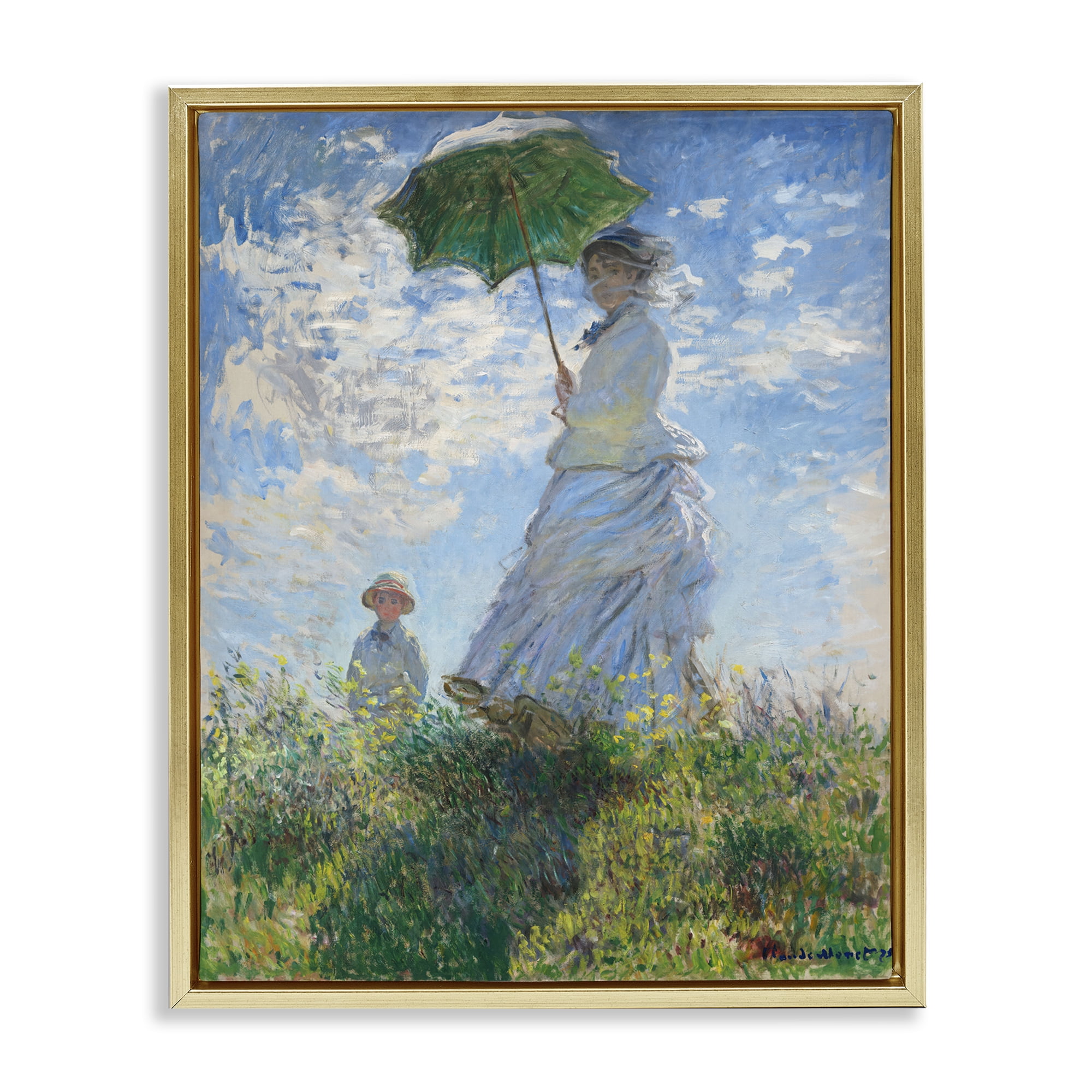Stupell Industries Classic Monet Madame & Son People Painting Gold Floater Framed Canvas Art Print Wall Art, 25 x 31