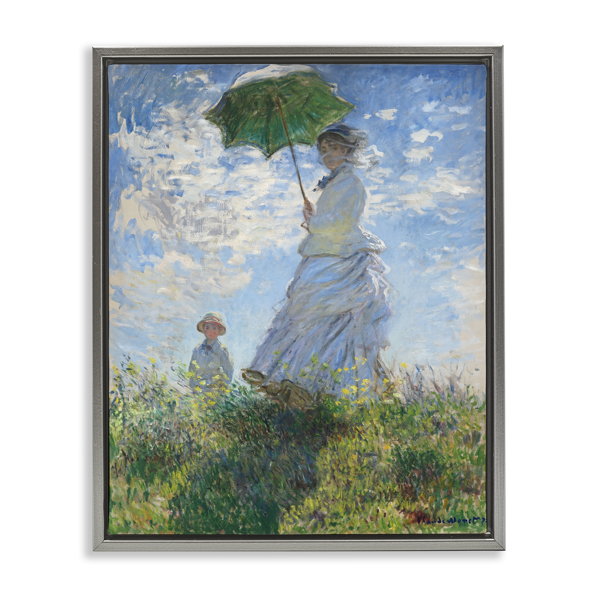 Stupell Industries Classic Monet Madame & Son People Painting Gray Floater Framed Canvas Art Print Wall Art, 25 x 31