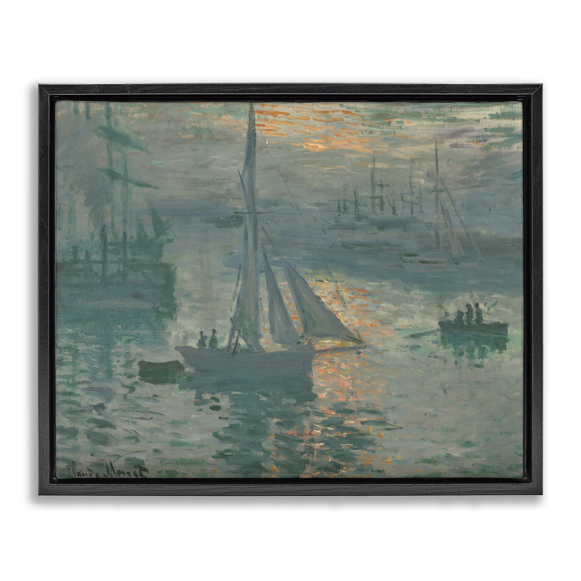 Stupell Industries Classic Monet Marine Sunrise Transportation Painting Black Floater Framed Canvas Art Print Wall Art, 31 x 25
