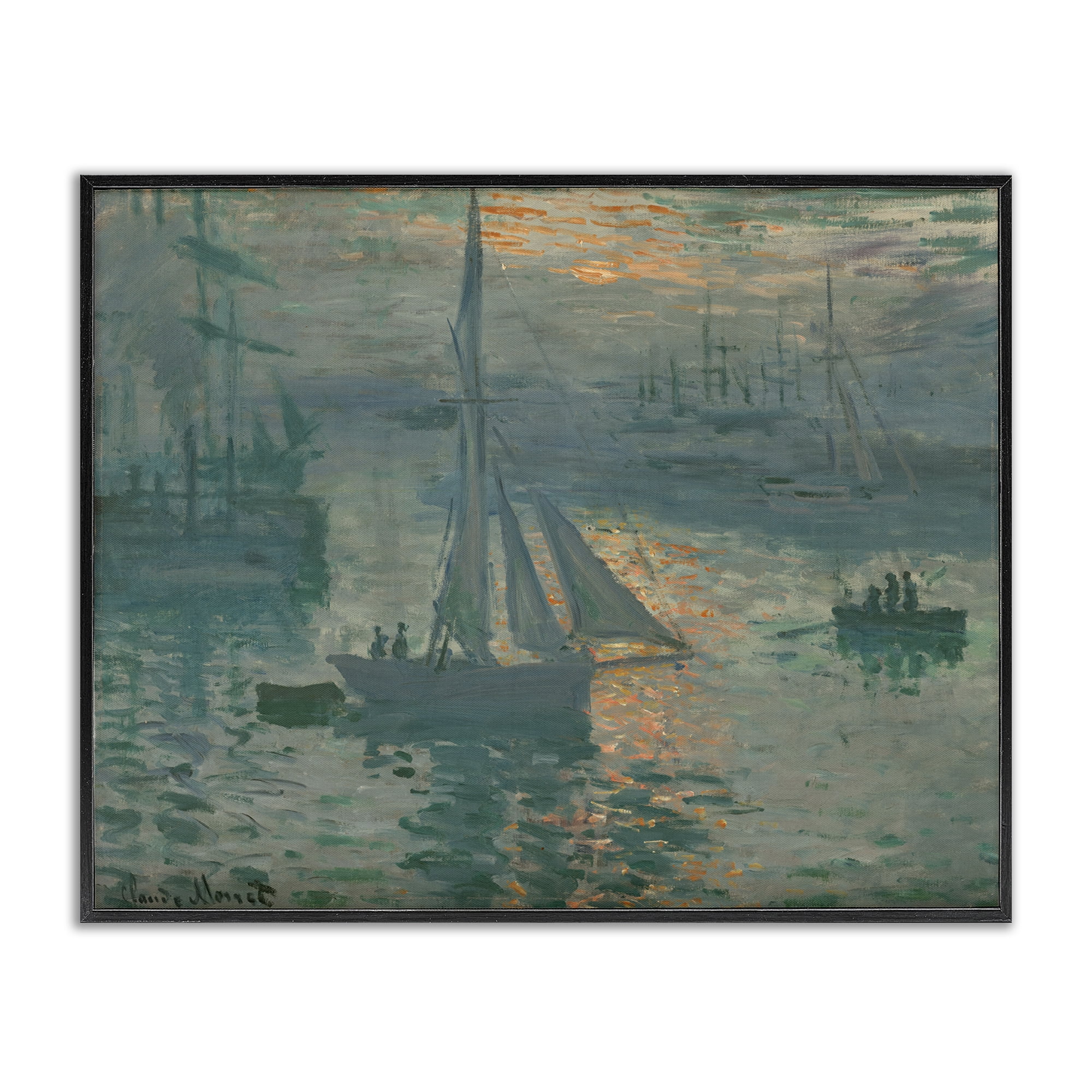 Stupell Industries Classic Monet Marine Sunrise Transportation Painting Black Framed Art Print Wall Art, 20 x 16