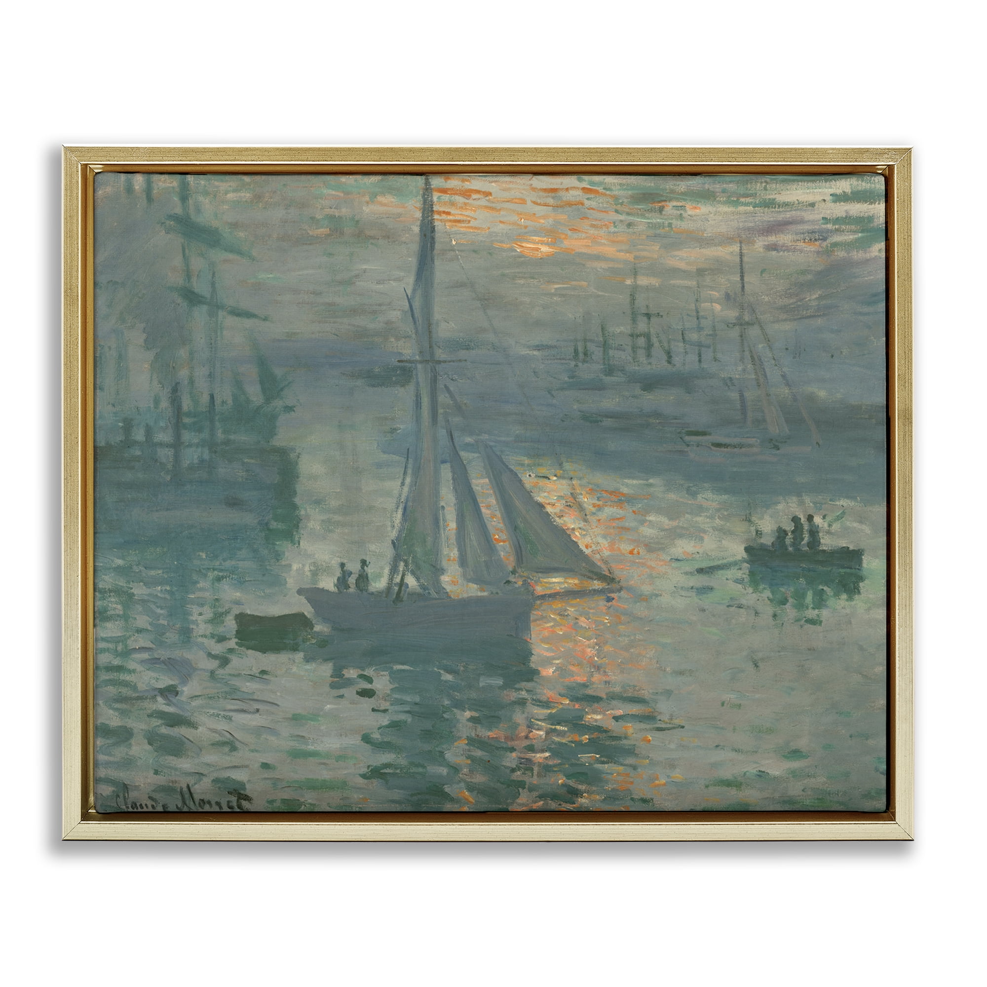 Stupell Industries Classic Monet Marine Sunrise Transportation Painting Gold Floater Framed Canvas Art Print Wall Art, 21 x 17