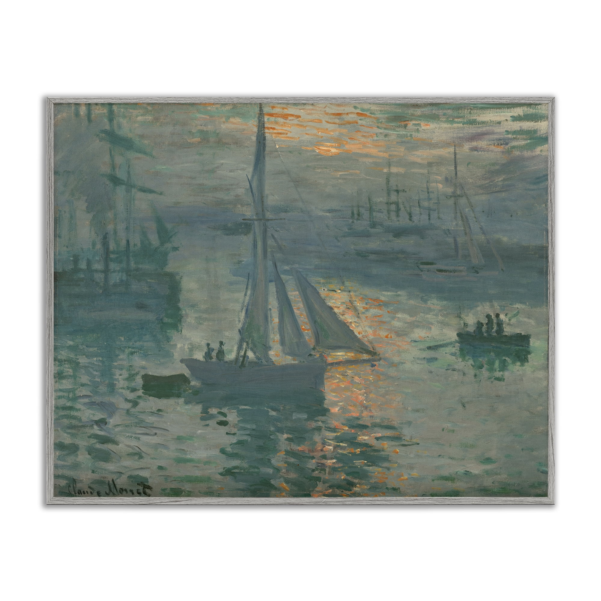 Stupell Industries Classic Monet Marine Sunrise Transportation Painting Gray Framed Art Print Wall Art, 30 x 24
