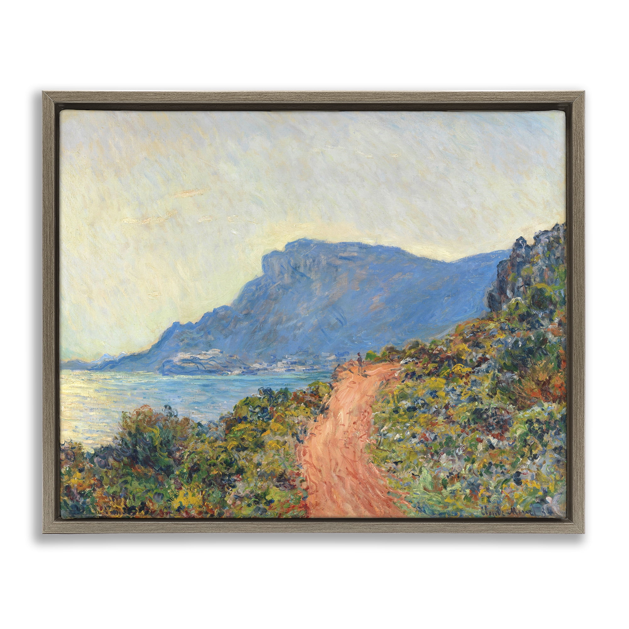 Stupell Industries Classic Monet Mountain Landscape Landscape & Nature Painting Brown Floater Framed Canvas Art Print Wall Art, 31 x 25