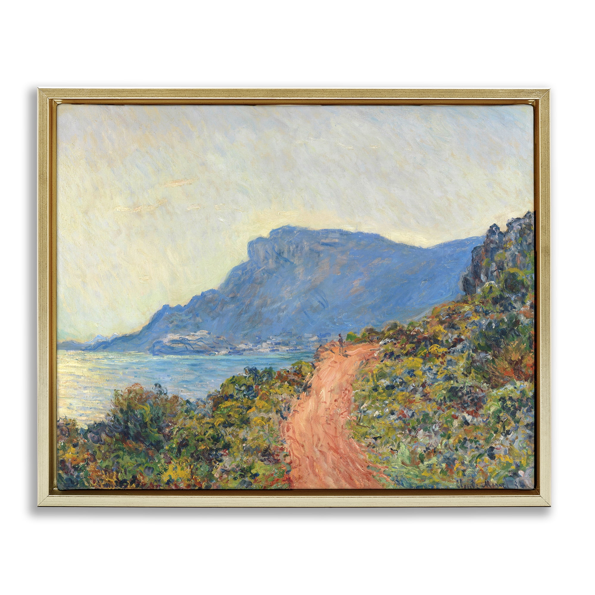 Stupell Industries Classic Monet Mountain Landscape Landscape & Nature Painting Gold Floater Framed Canvas Art Print Wall Art, 21 x 17