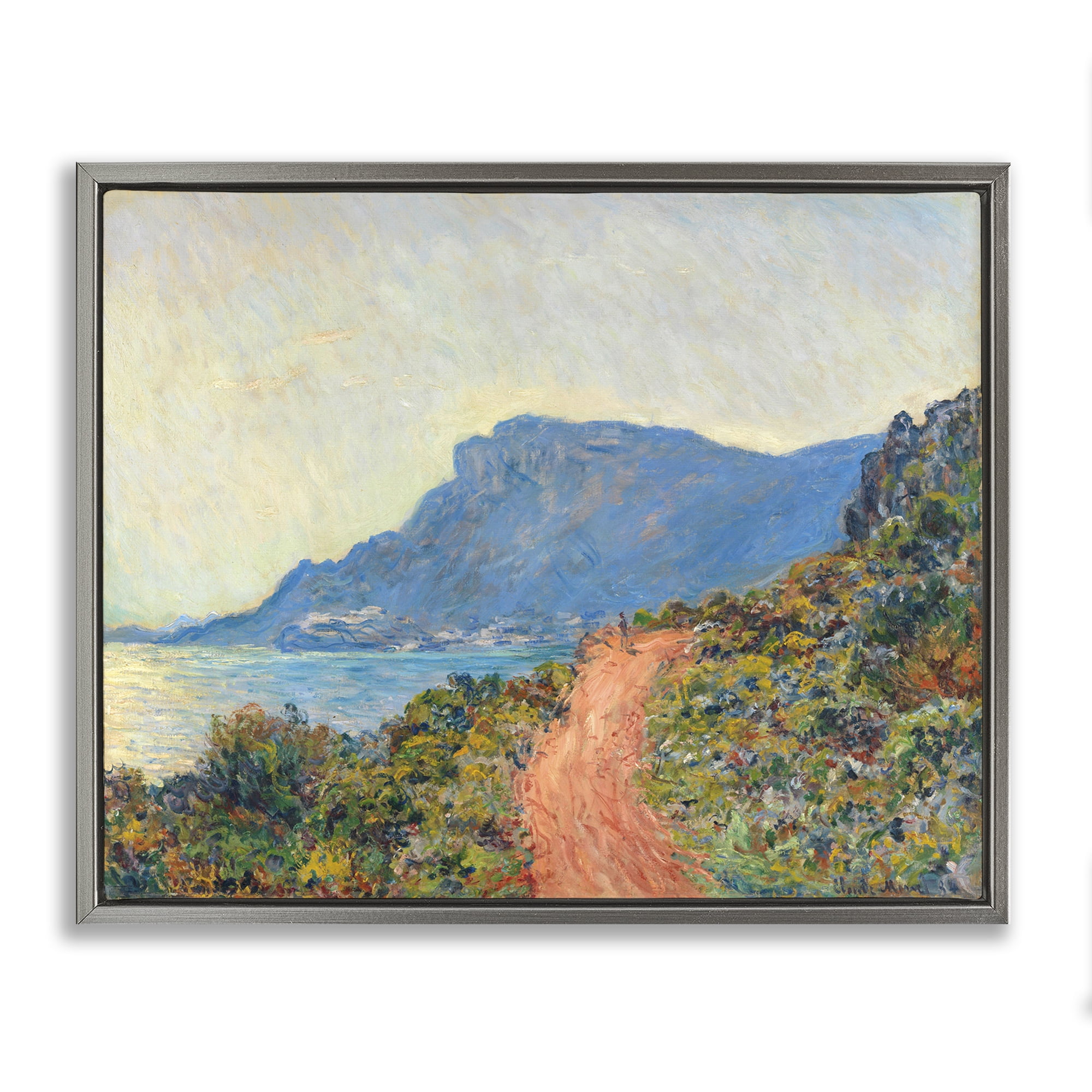 Stupell Industries Classic Monet Mountain Landscape Landscape & Nature Painting Gray Floater Framed Canvas Art Print Wall Art, 21 x 17
