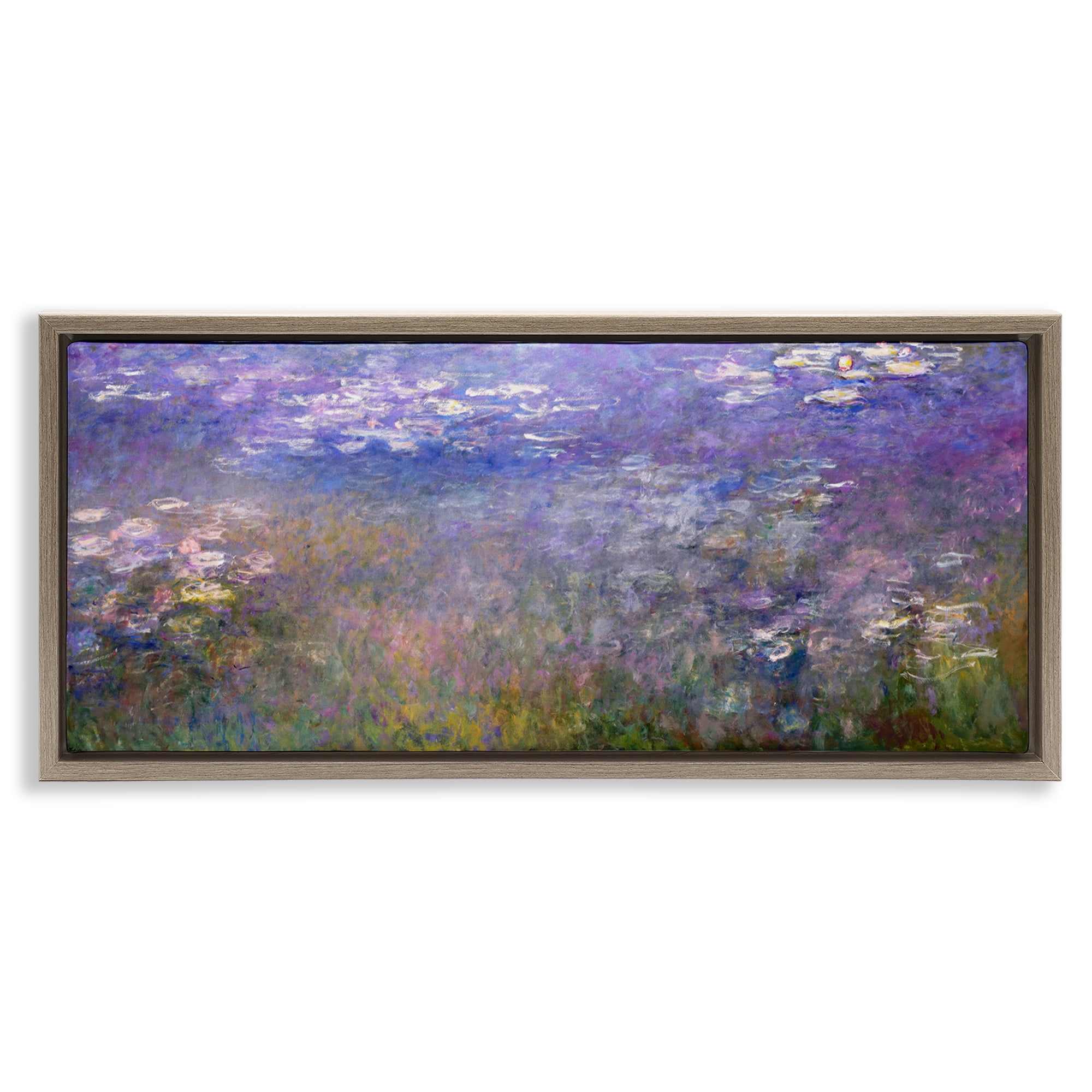 Stupell Industries Classic Monet Pond Lilies Landscape & Nature Painting Brown Floater Framed Canvas Art Print Wall Art, 31 x 14