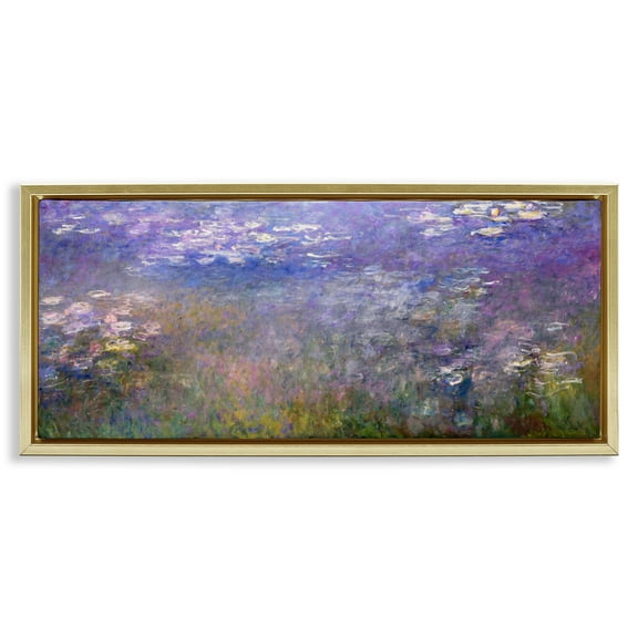 Stupell Industries Classic Monet Pond Lilies Landscape & Nature Painting Gold Floater Framed Canvas Art Print Wall Art, 31 x 14