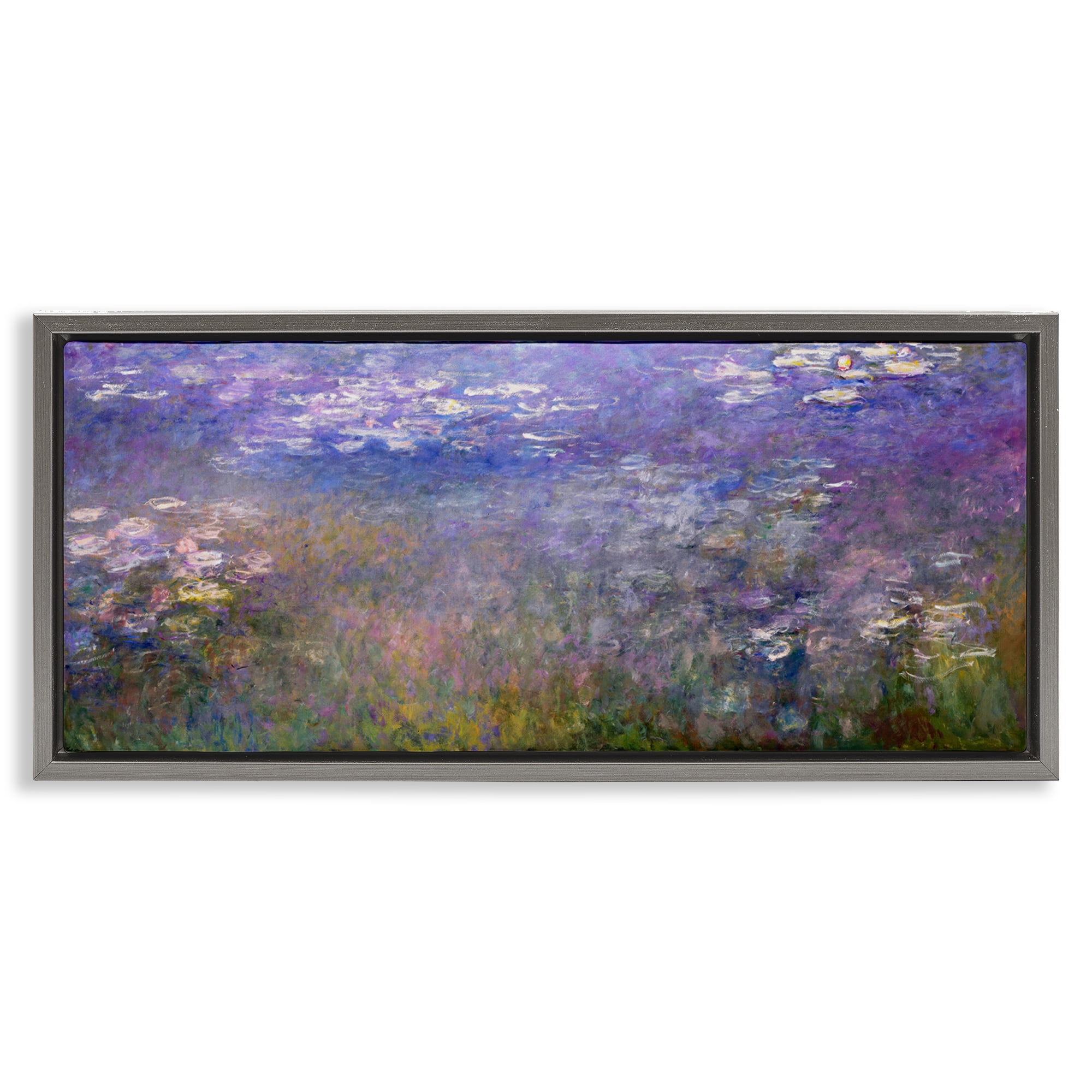 Stupell Industries Classic Monet Pond Lilies Landscape & Nature Painting Gray Floater Framed Canvas Art Print Wall Art, 31 x 14