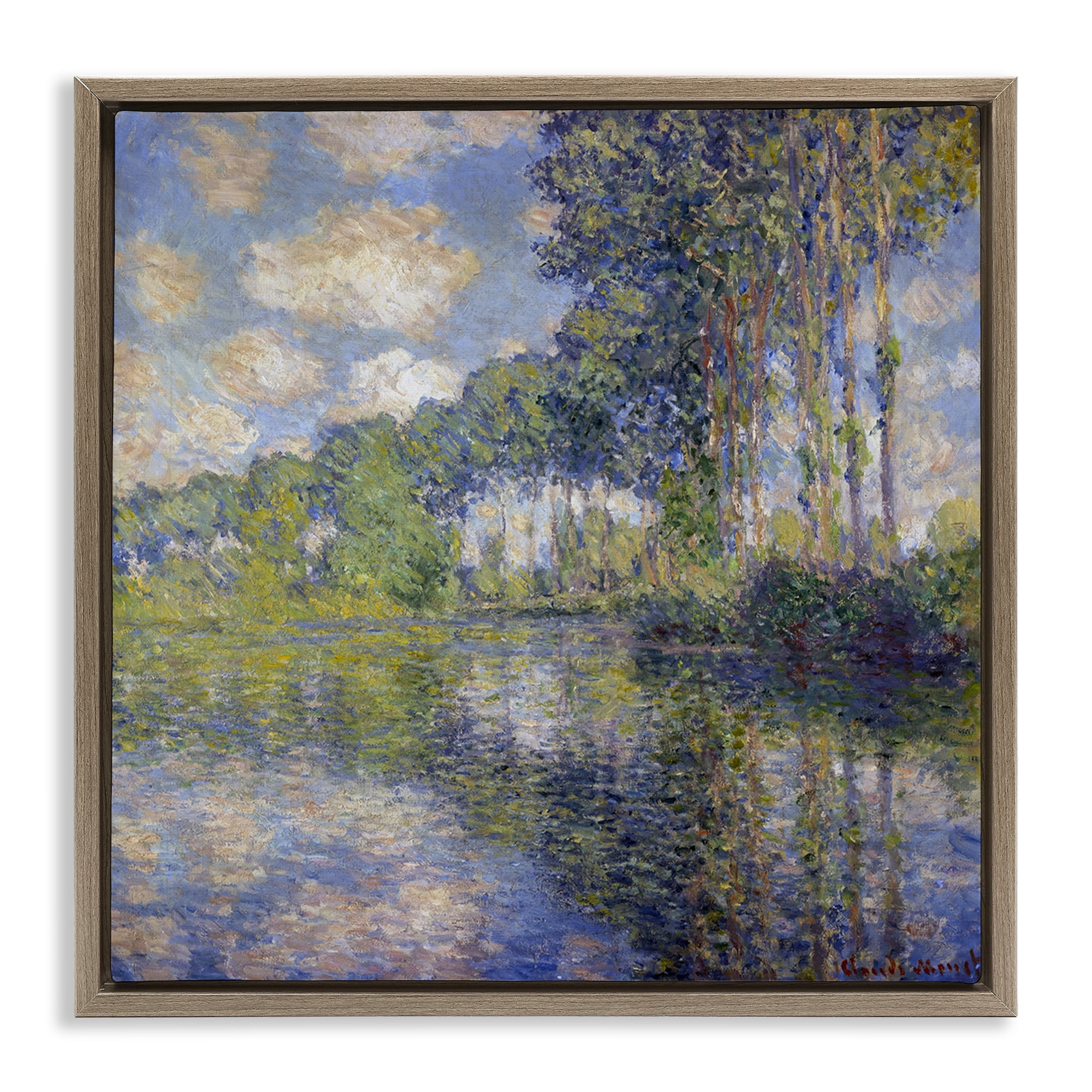 Stupell Industries Classic Monet Poplars on the Epte Landscape & Nature Painting Brown Floater Framed Canvas Art Print Wall Art, 25 x 25