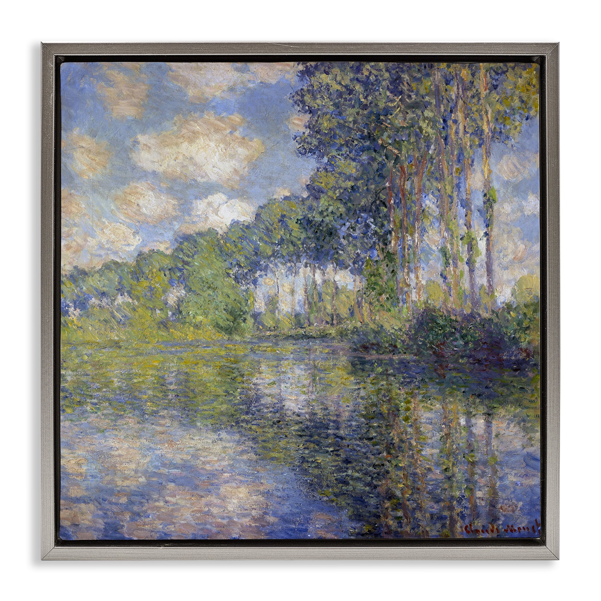 Stupell Industries Classic Monet Poplars on the Epte Landscape & Nature Painting Gray Floater Framed Canvas Art Print Wall Art, 18 x 18