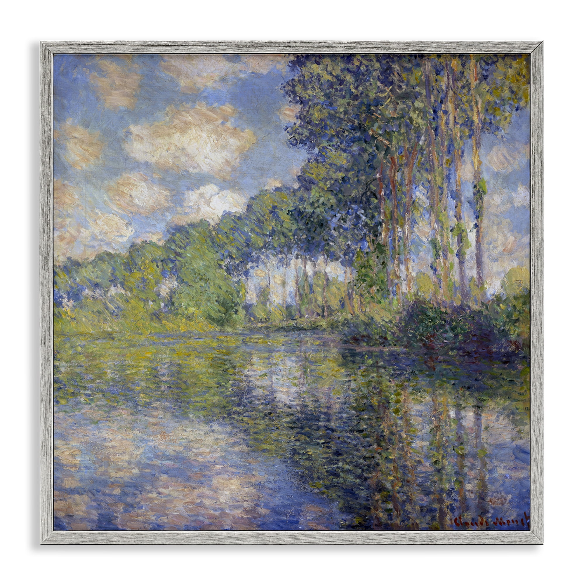Stupell Industries Classic Monet Poplars on the Epte Landscape & Nature Painting Gray Framed Art Print Wall Art, 24 x 24