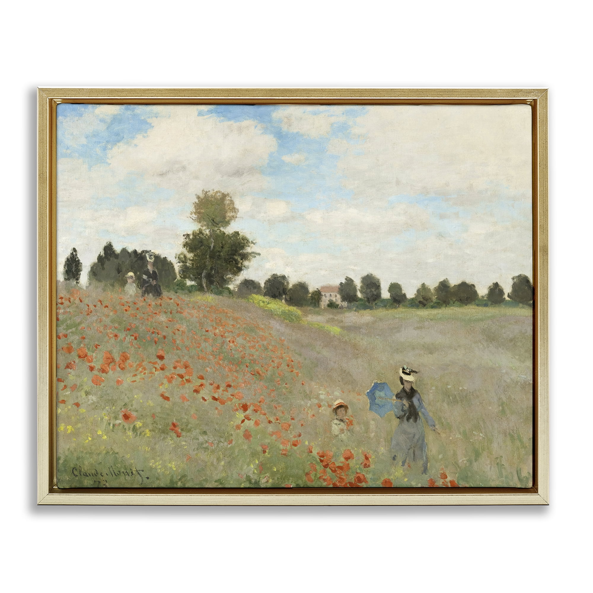 Stupell Industries Classic Monet Poppy Field Landscape & Nature Painting Gold Floater Framed Canvas Art Print Wall Art, 21 x 17