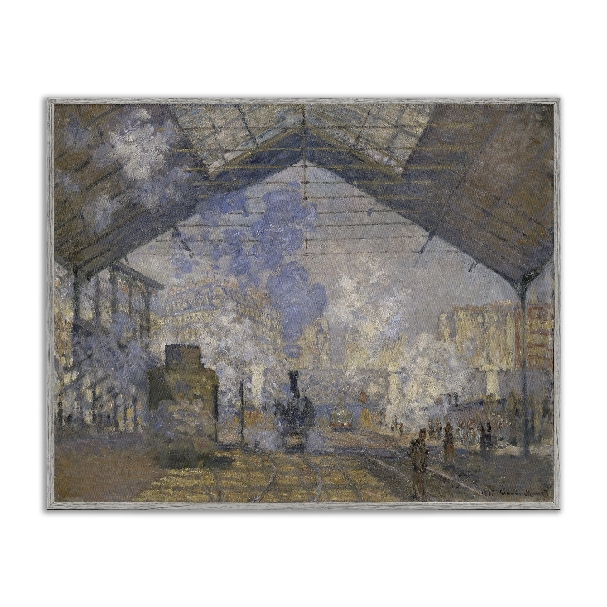 Stupell Industries Classic Monet Saint-Lazare Station Buildings & Architecture Painting Gray Framed Art Print Wall Art, 30 x 24