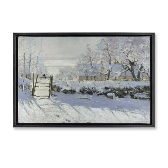 Stupell Industries Classic Monet The Magpie Landscape & Nature Painting Black Floater Framed Canvas Art Print Wall Art, 31 x 21