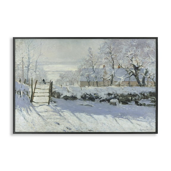 Stupell Industries Classic Monet The Magpie Landscape & Nature Painting Black Framed Art Print Wall Art, 18 x 12