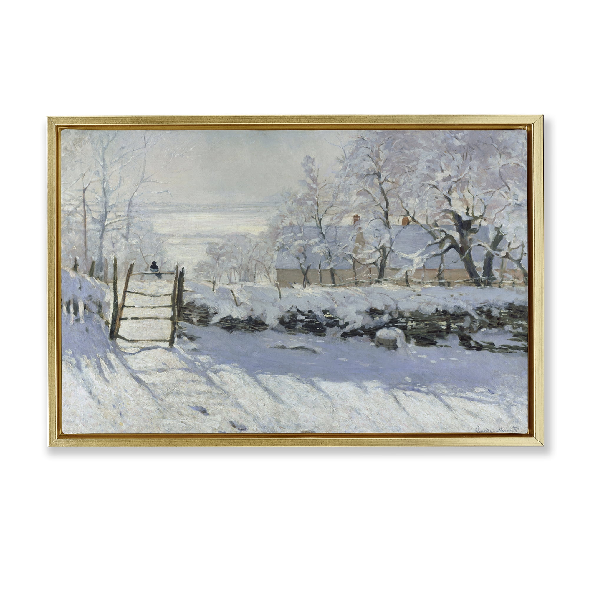 Stupell Industries Classic Monet The Magpie Landscape & Nature Painting Gold Floater Framed Canvas Art Print Wall Art, 31 x 21
