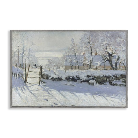 Stupell Industries Classic Monet The Magpie Landscape & Nature Painting Gray Framed Art Print Wall Art, 30 x 20