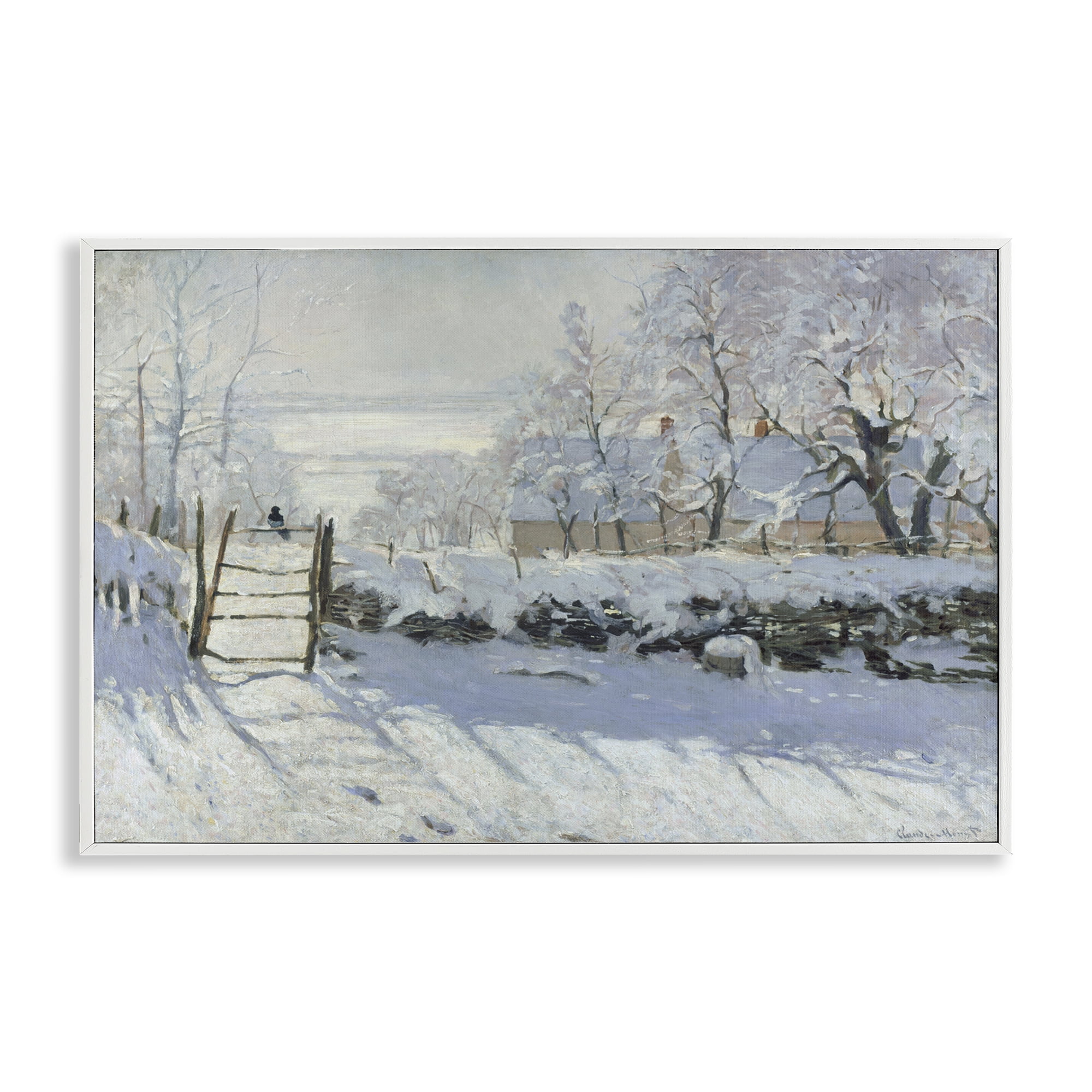 Stupell Industries Classic Monet The Magpie Landscape & Nature Painting White Framed Art Print Wall Art, 24 x 16