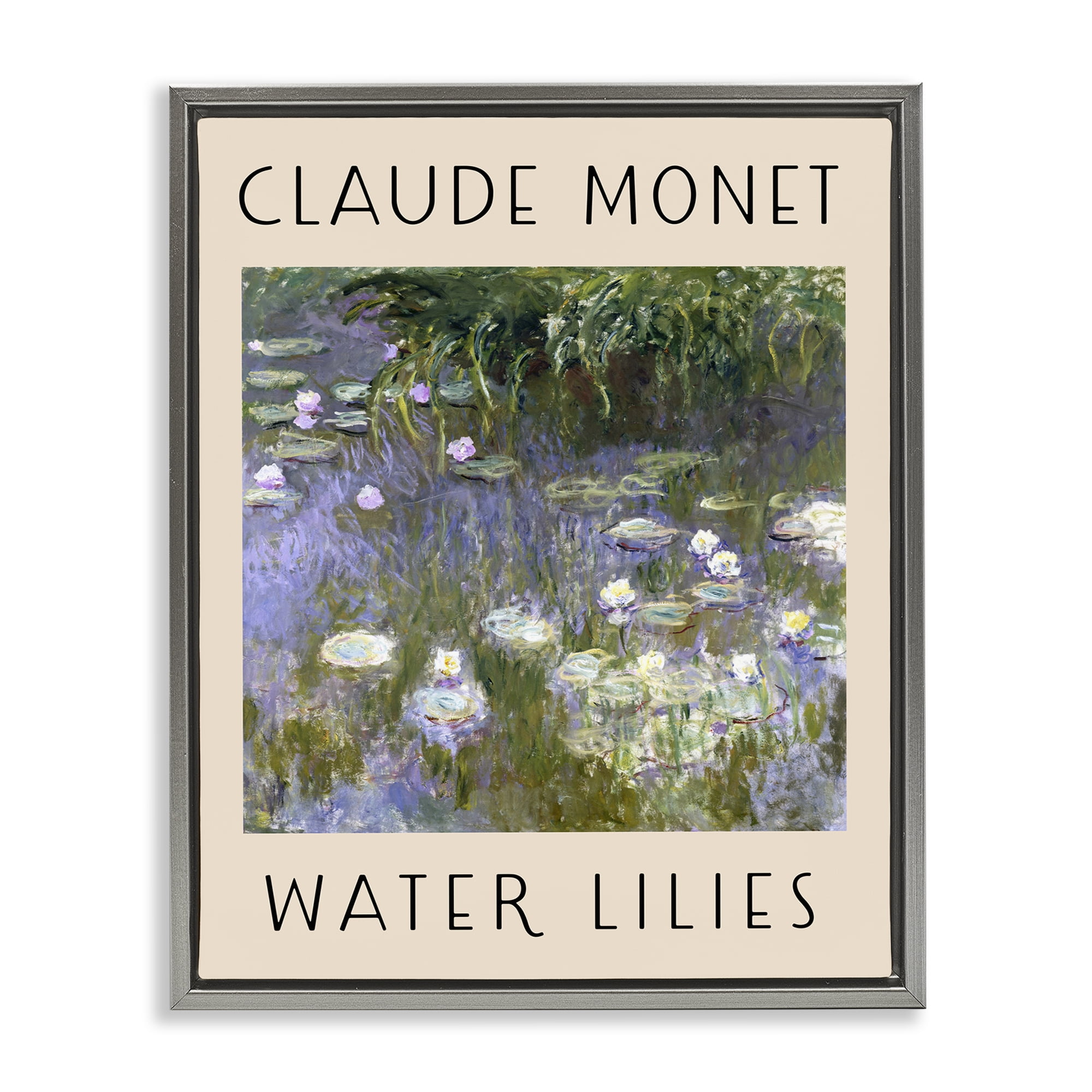 Stupell Industries Classic Monet Water Lilies Landscape & Nature Painting Gray Floater Framed Canvas Art Print Wall Art, 25 x 31