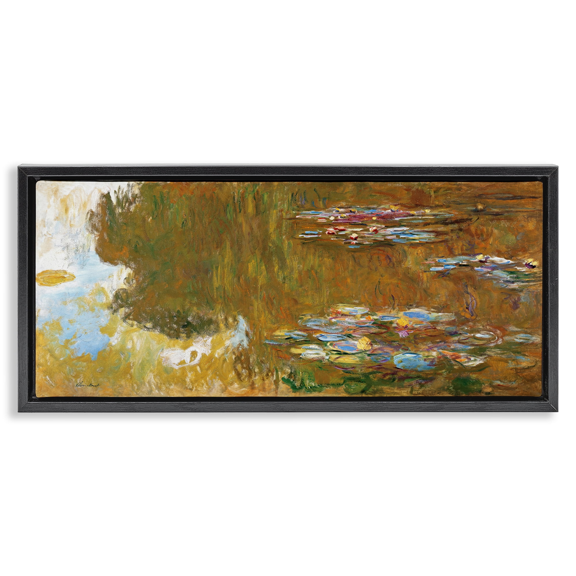Stupell Industries Classic Monet Water Lily Pond Landscape & Nature Painting Black Floater Framed Canvas Art Print Wall Art, 31 x 14
