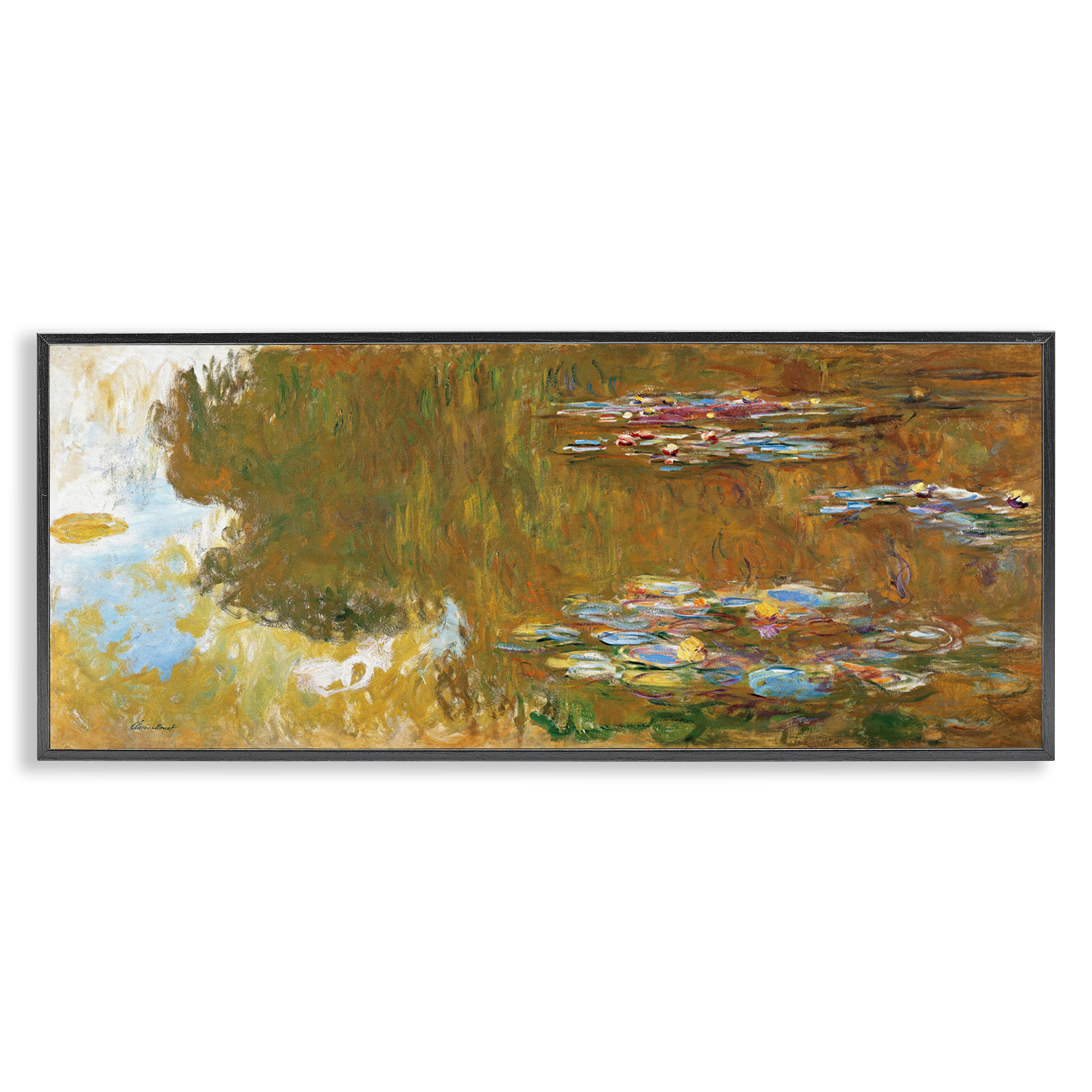 Stupell Industries Classic Monet Water Lily Pond Landscape & Nature Painting Black Framed Art Print Wall Art, 30 x 13