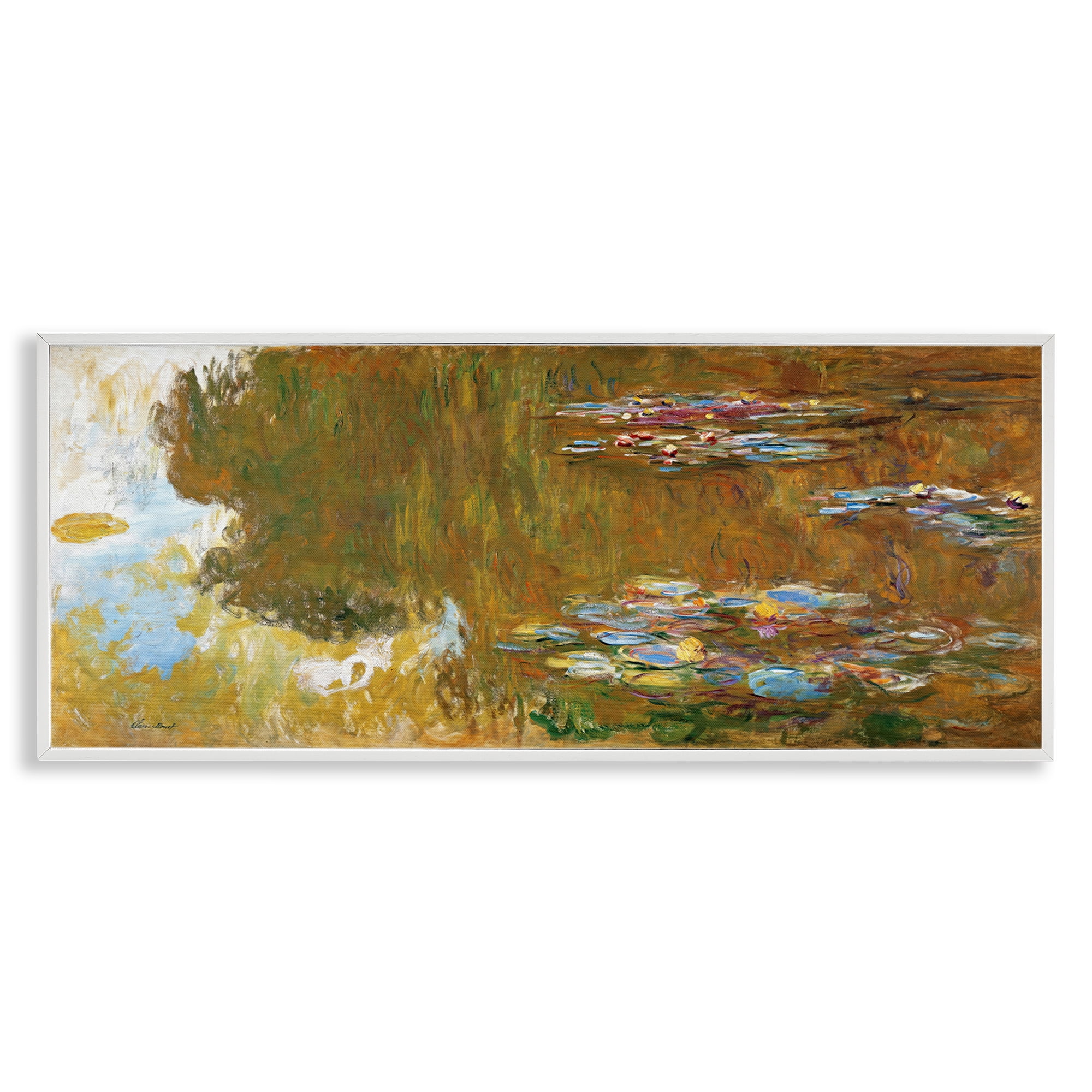 Stupell Industries Classic Monet Water Lily Pond Landscape & Nature Painting White Framed Art Print Wall Art, 30 x 13