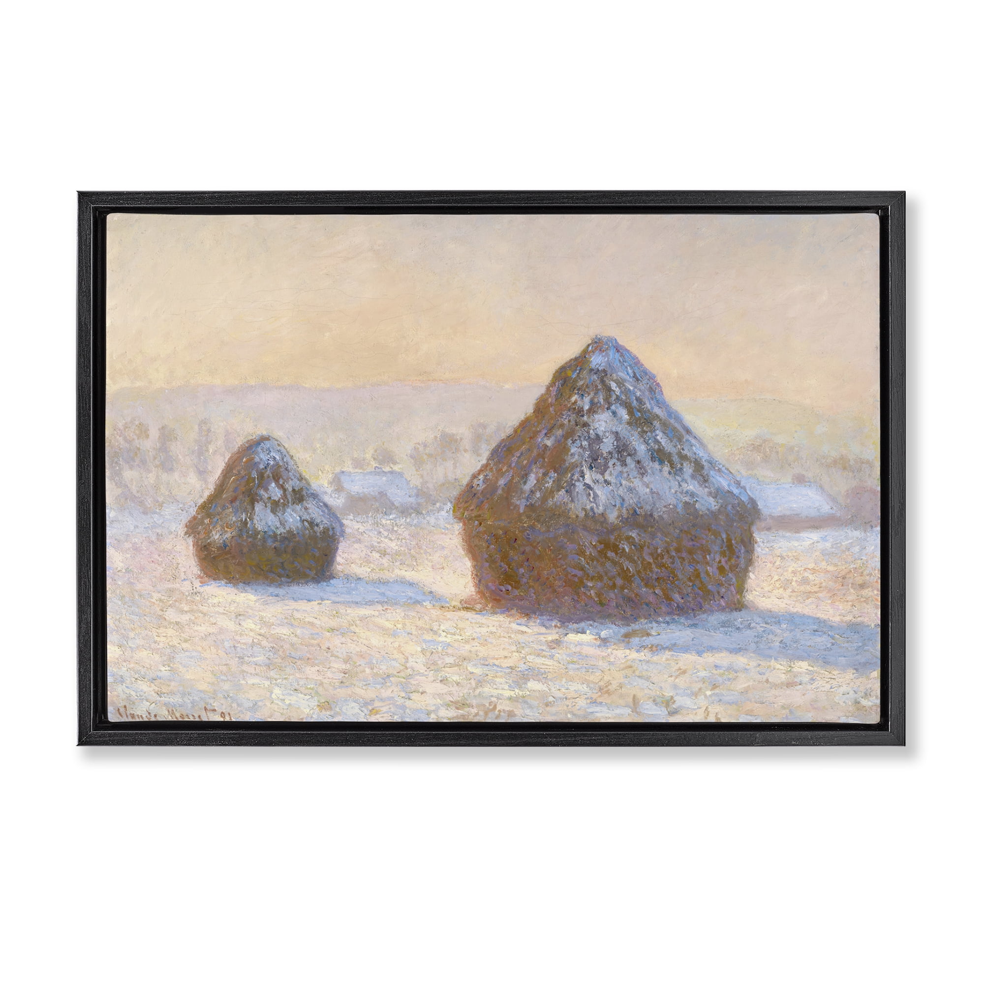 Stupell Industries Classic Monet Wheatstacks Landscape & Nature Painting Black Floater Framed Canvas Art Print Wall Art, 25 x 17