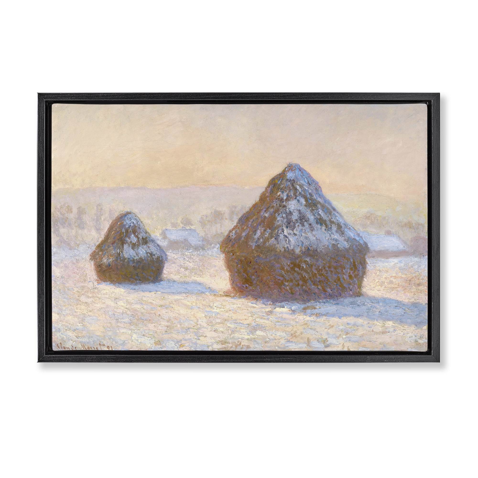 Stupell Industries Classic Monet Wheatstacks Landscape & Nature Painting Black Floater Framed Canvas Art Print Wall Art, 31 x 21