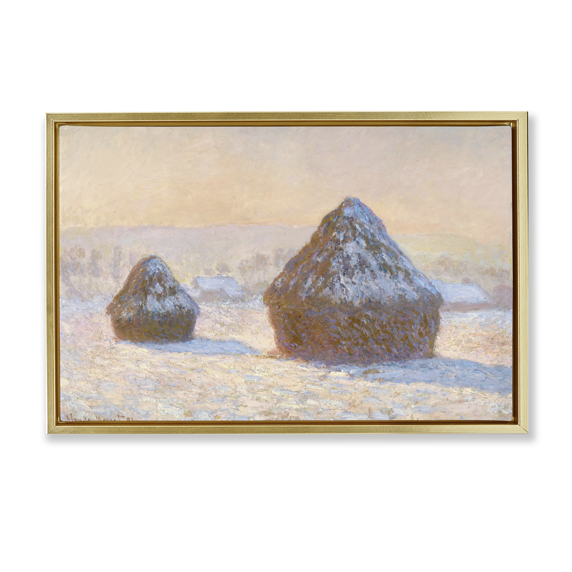 Stupell Industries Classic Monet Wheatstacks Landscape & Nature Painting Gold Floater Framed Canvas Art Print Wall Art, 25 x 17