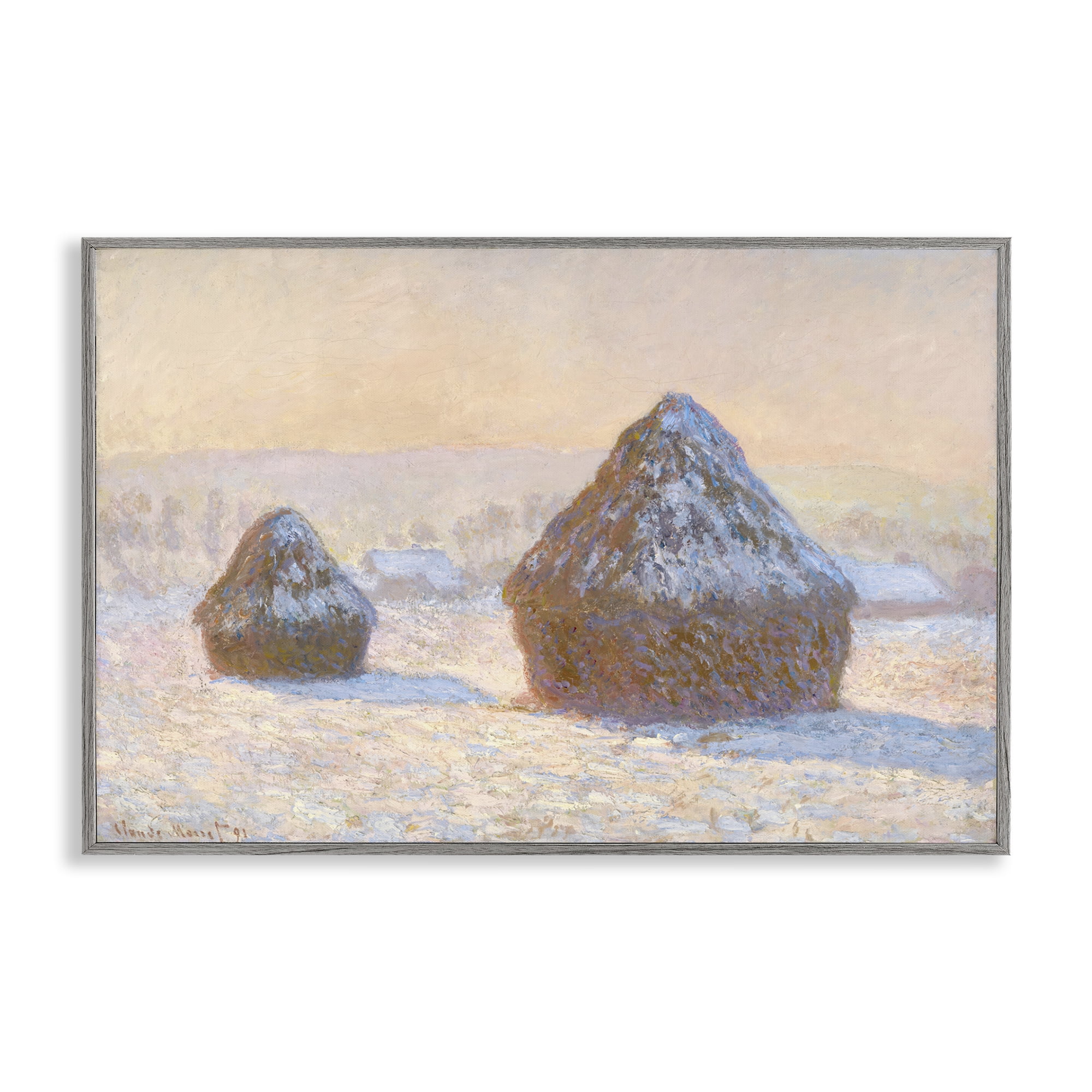 Stupell Industries Classic Monet Wheatstacks Landscape & Nature Painting Gray Framed Art Print Wall Art, 30 x 20