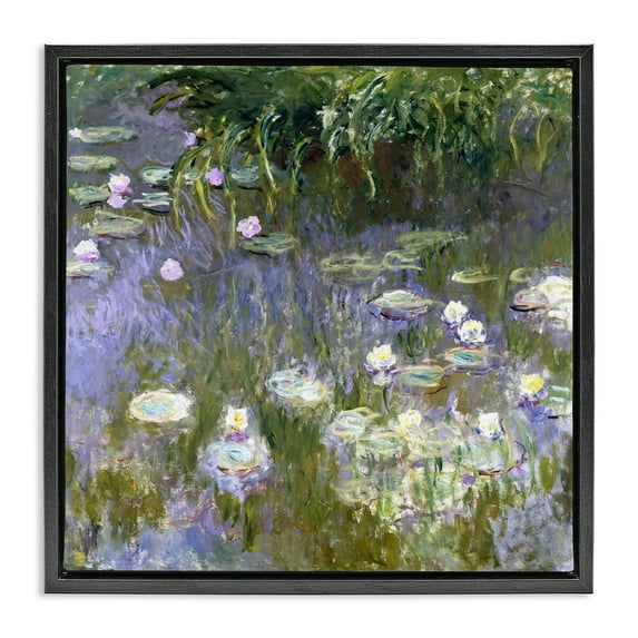 Stupell Industries Classic Monet White Water Lilies Landscape & Nature Painting Black Floater Framed Canvas Art Print Wall Art, 18 x 18
