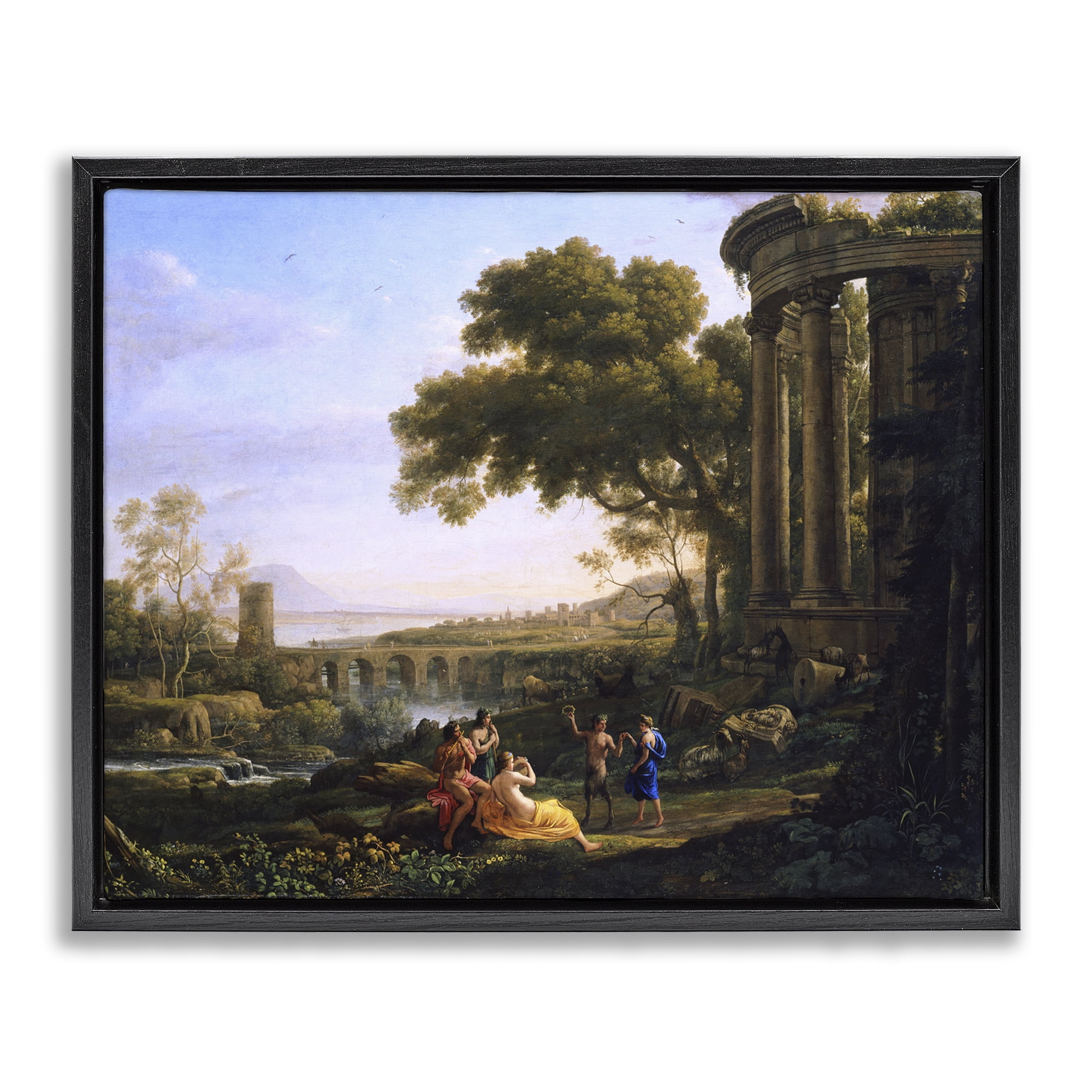 Stupell Industries Classic Nymph & Satyr Dancing Landscape & Nature Painting Black Floater Framed Canvas Art Print Wall Art, 31 x 25