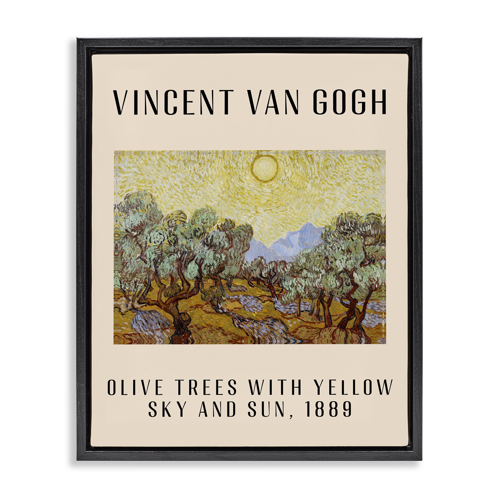 Stupell Industries Classic Olive Trees Van Gogh Landscape & Nature Painting Black Floater Framed Canvas Art Print Wall Art, 17 x 21