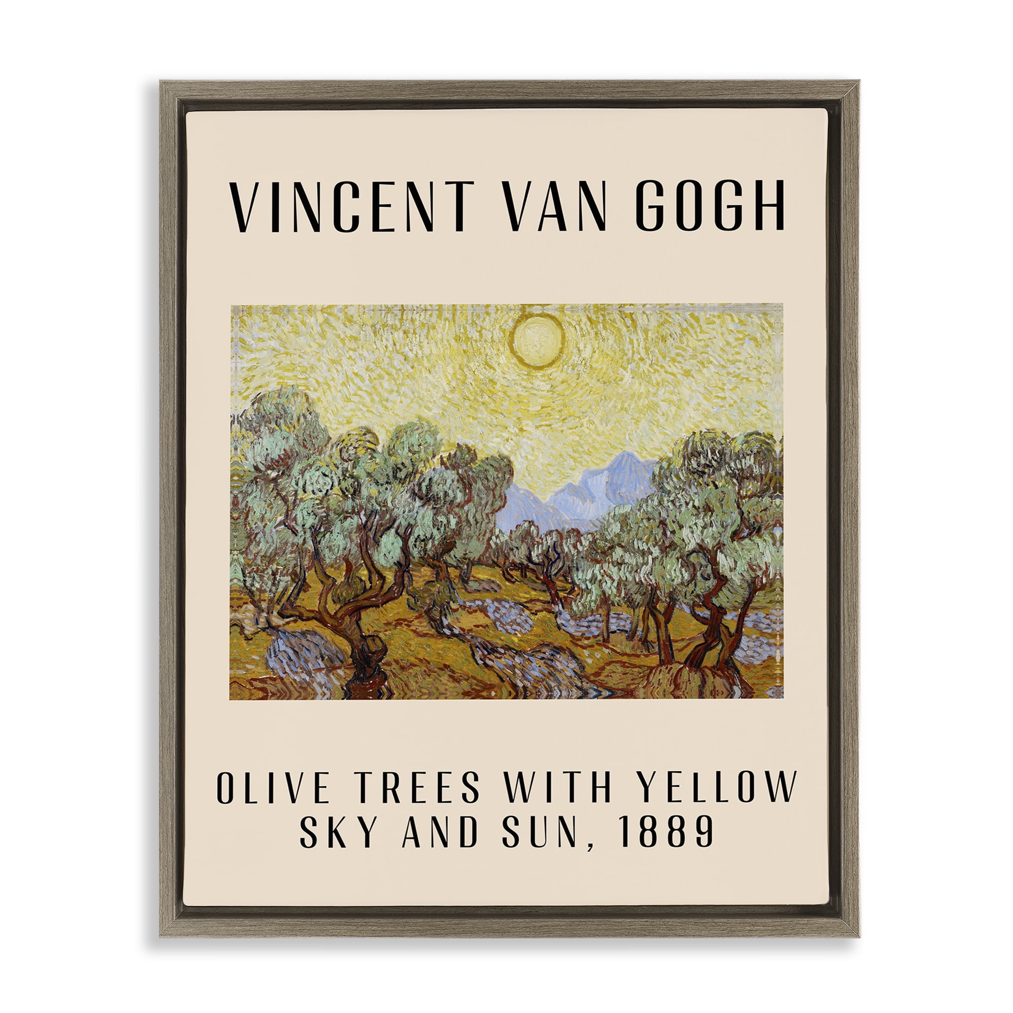 Stupell Industries Classic Olive Trees Van Gogh Landscape & Nature Painting Brown Floater Framed Canvas Art Print Wall Art, 17 x 21